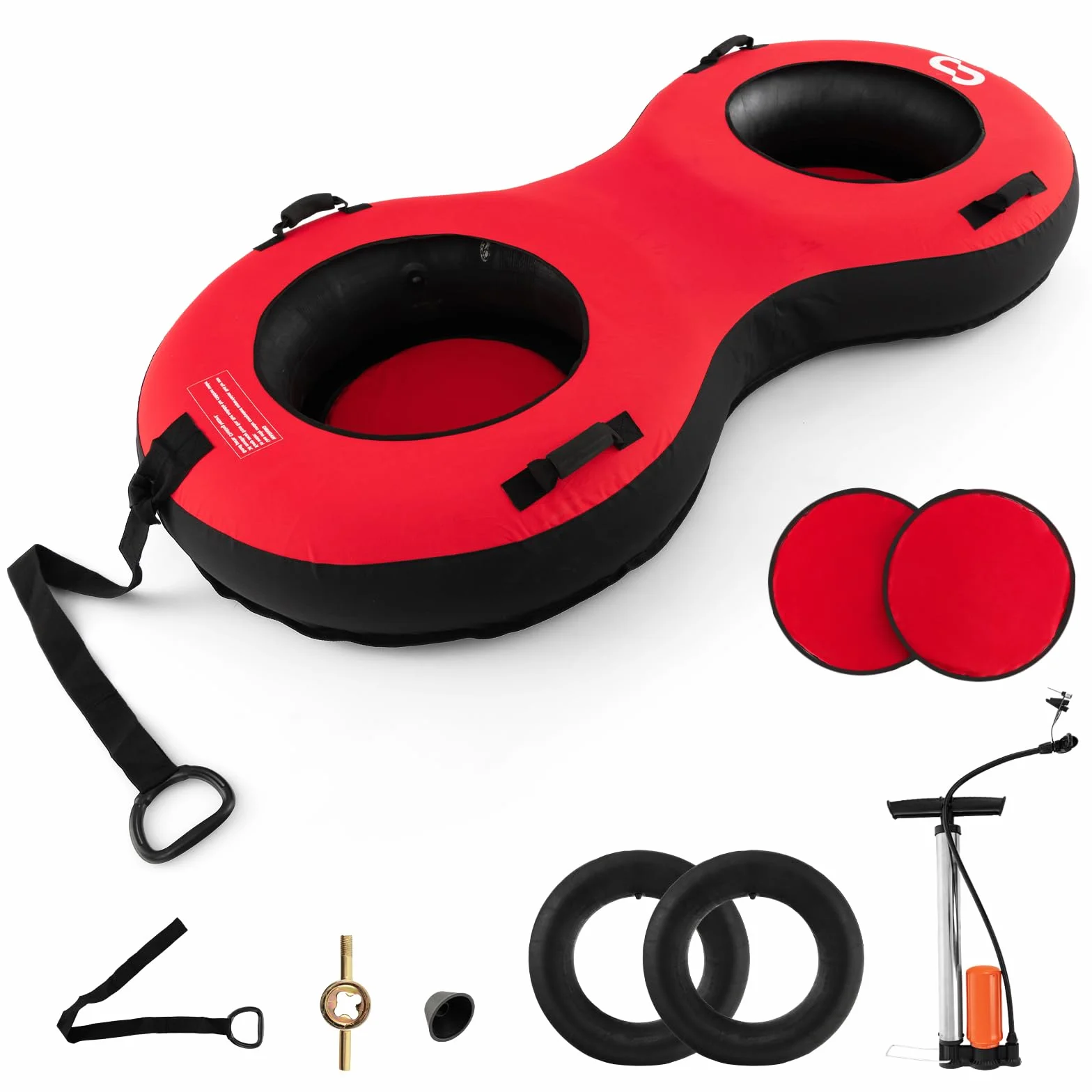 COSTWAY Luge Bouée Gonflable, Traîneau à Neige Robuste en Caoutchouc avec Fond Rigide Sangle de Remorquage Siège Rembourré Pompe de Gonflage, pour Enfants Adultes