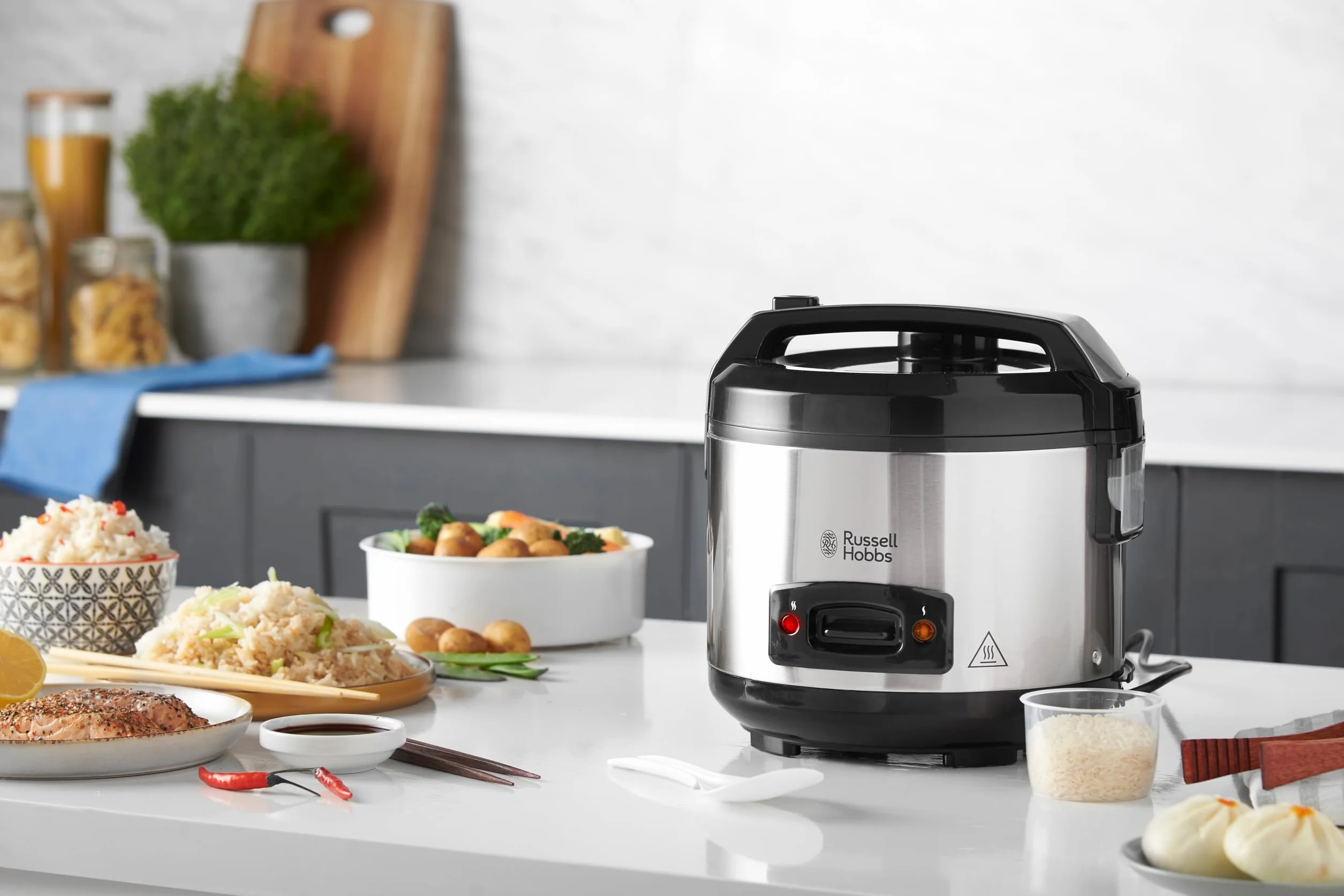 Russell Hobbs Cuiseur de Riz 2en1 Classique 1,2L Panier Vapeur Maintien au Chaud Auto Bol Antiadhésif Amovible 27080-56