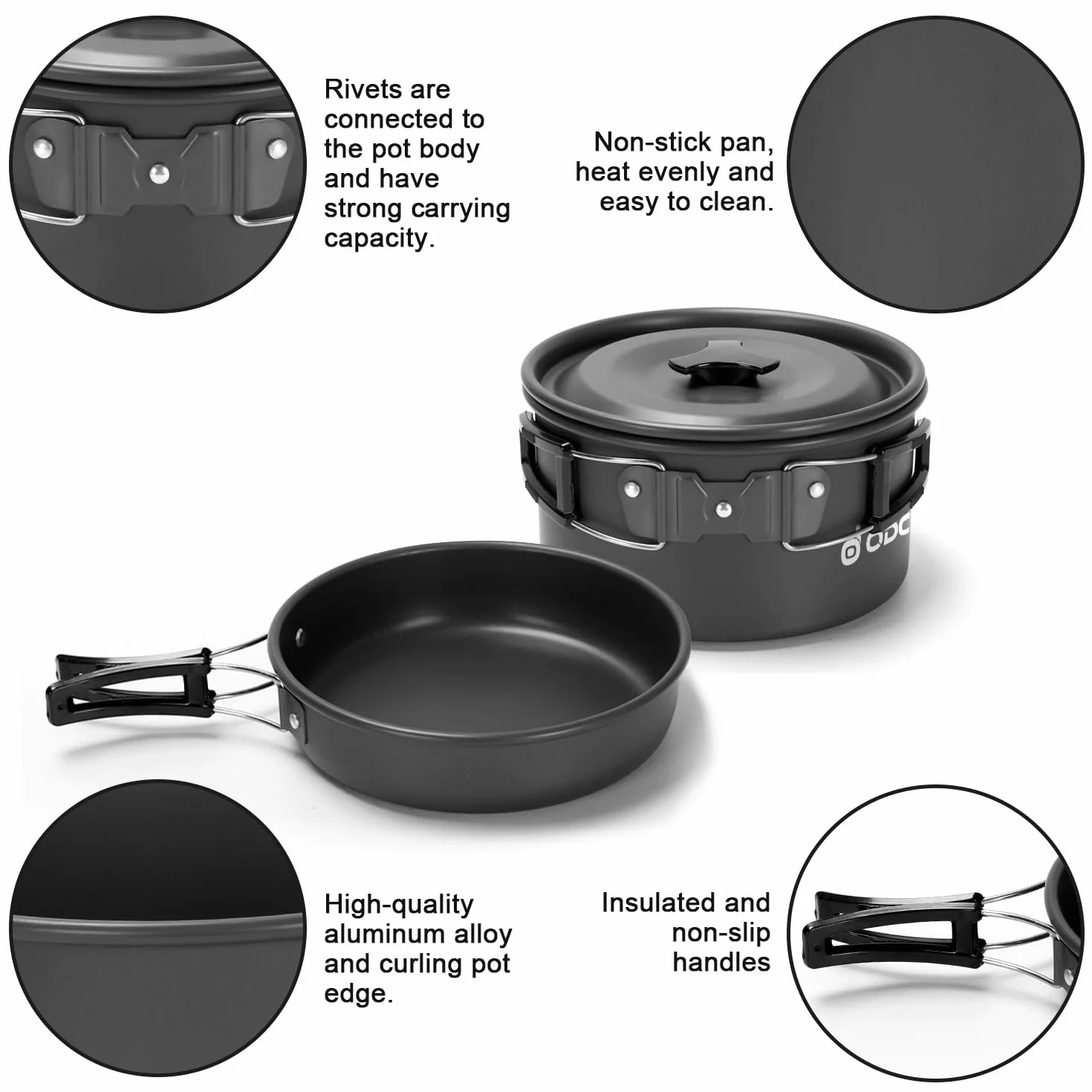 Odoland Multi-PCS Kit de Casseroles Camping, Cookware Kit en Alliage d'Alu, Légère, Durable et Compact avec Réchaud de Camping, Bouilloire, Tasse pour Pêche/Survie/Randonnée/Outdoor/Pique-Nique