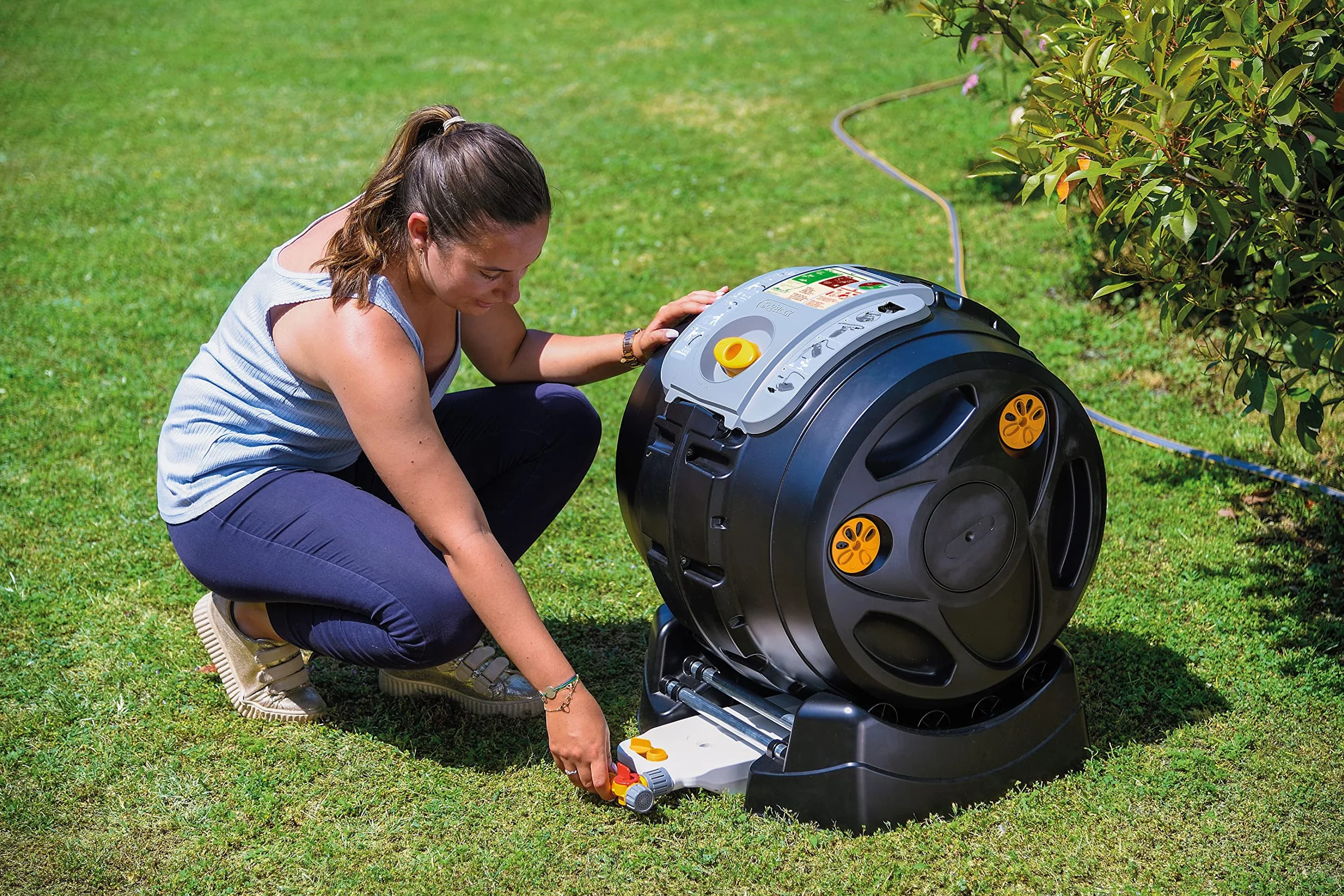 Hozelock Composteur Easymix 2-en-1 rotatif 100 L Noir