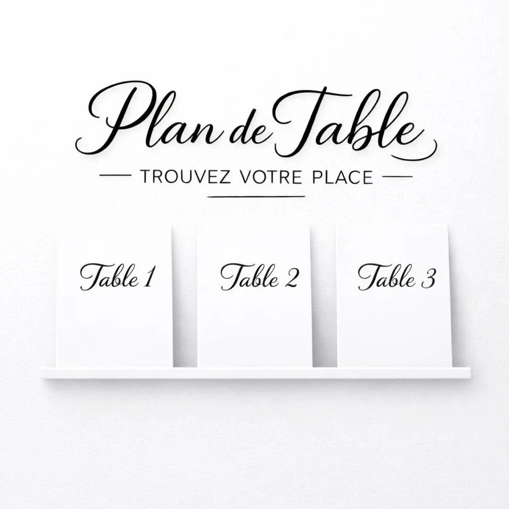 Stickers Personnalisés Plan de Table Mariage – Décoration à Coller sur Bois, Plexi ou Miroir – Fabrication Française