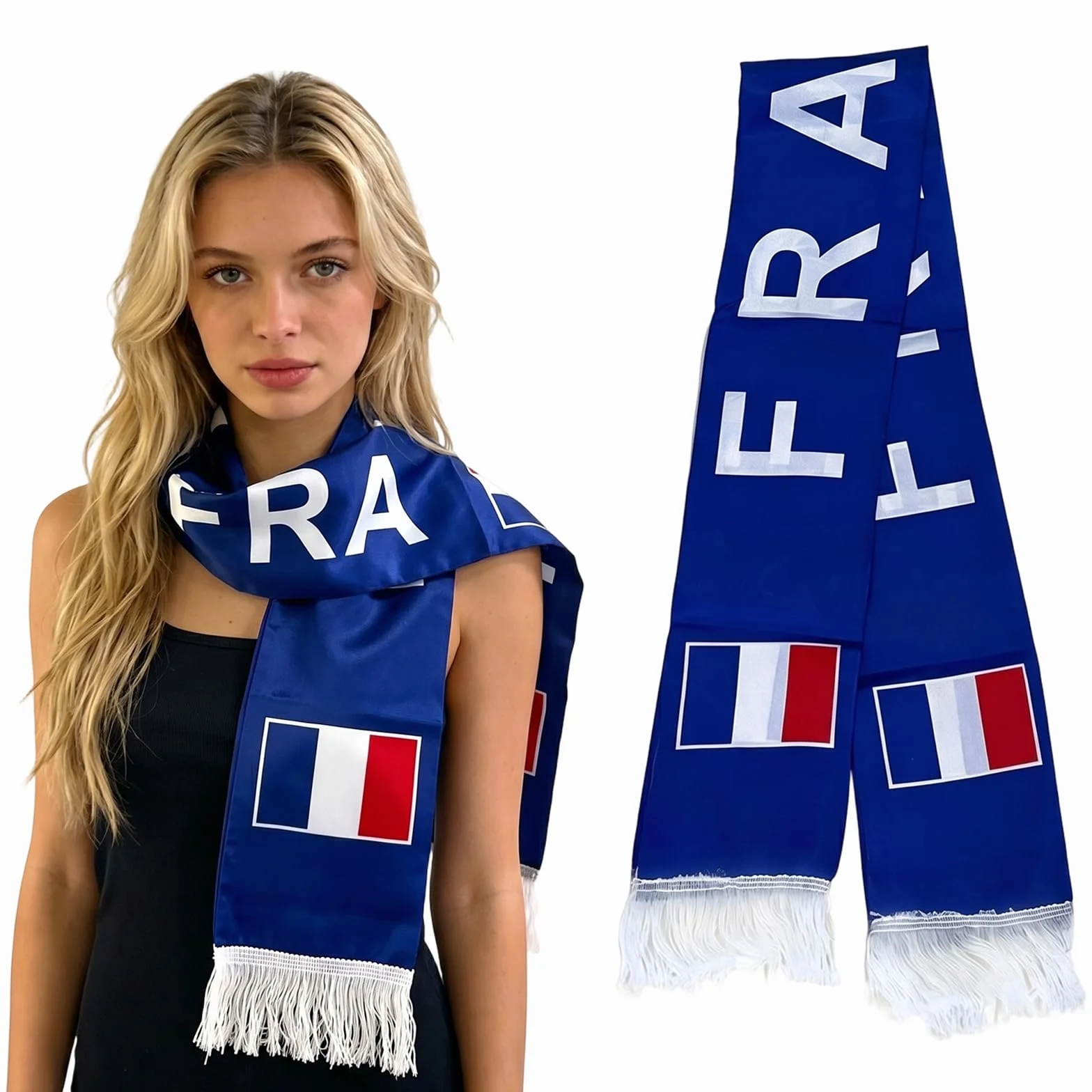 Écharpe Supporter France Tricolore - Accessoire Foot Bleu Blanc Rouge pour Coupe du Monde et Rugby - Écharpe de Supporter de Football Idéale pour Stade, Match et Fête Nationale