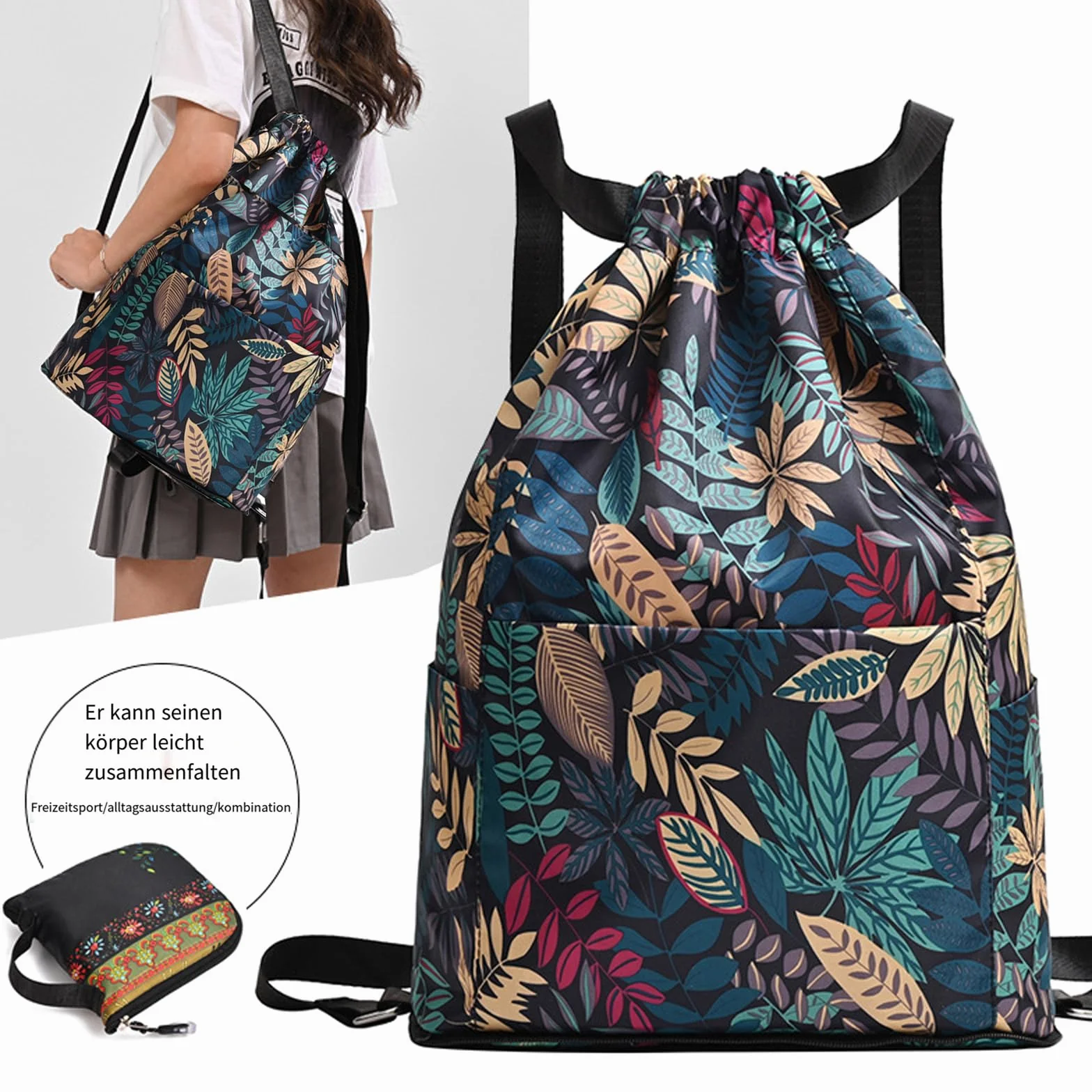 Sac de sport avec cordon de serrage, sac de gym pour femme avec poche extérieure, poche intérieure, sac à string imperméable, sac de gym pour homme, grande capacité, pliable, séparation sèche et
