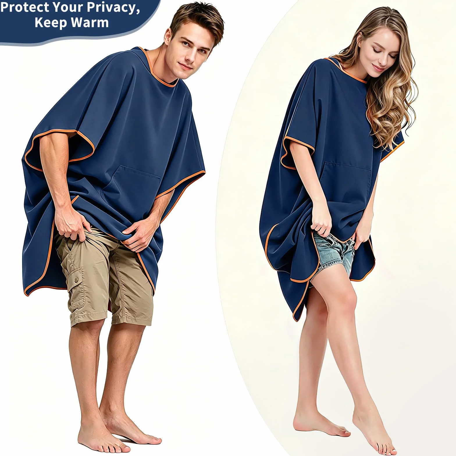 Poncho de Bain Adulte, Poncho de Plage Femme Homme, Serviette de Plage pour se Changer avec Capuche, Serviette Microfibre Plage, Peignoir de Bain pour Camping, Surf, Natation, Plongée