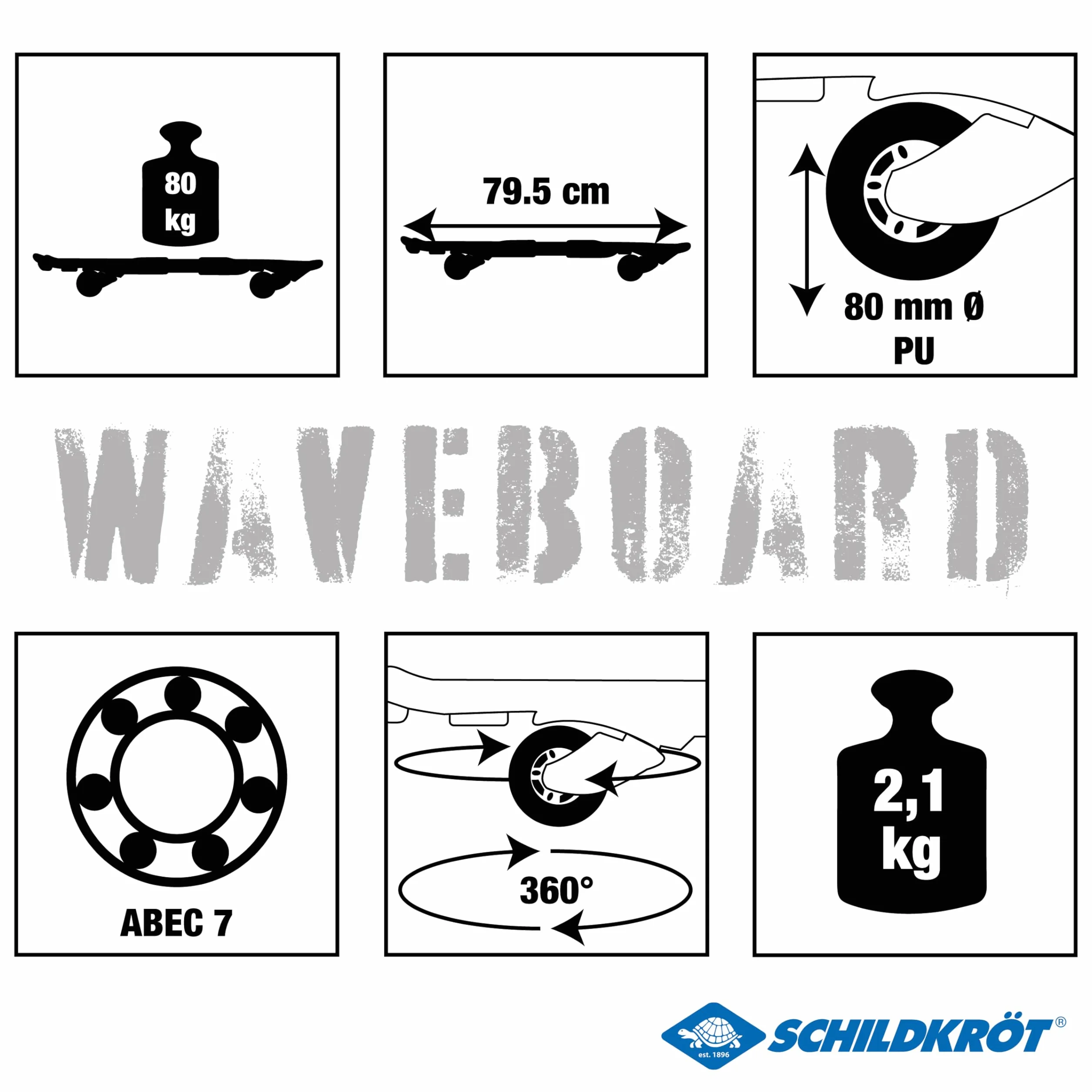 Schildkröt Waveboard Good Vibes, Léger et Maniable, Grande Plateau avec Boutons Antidérapants