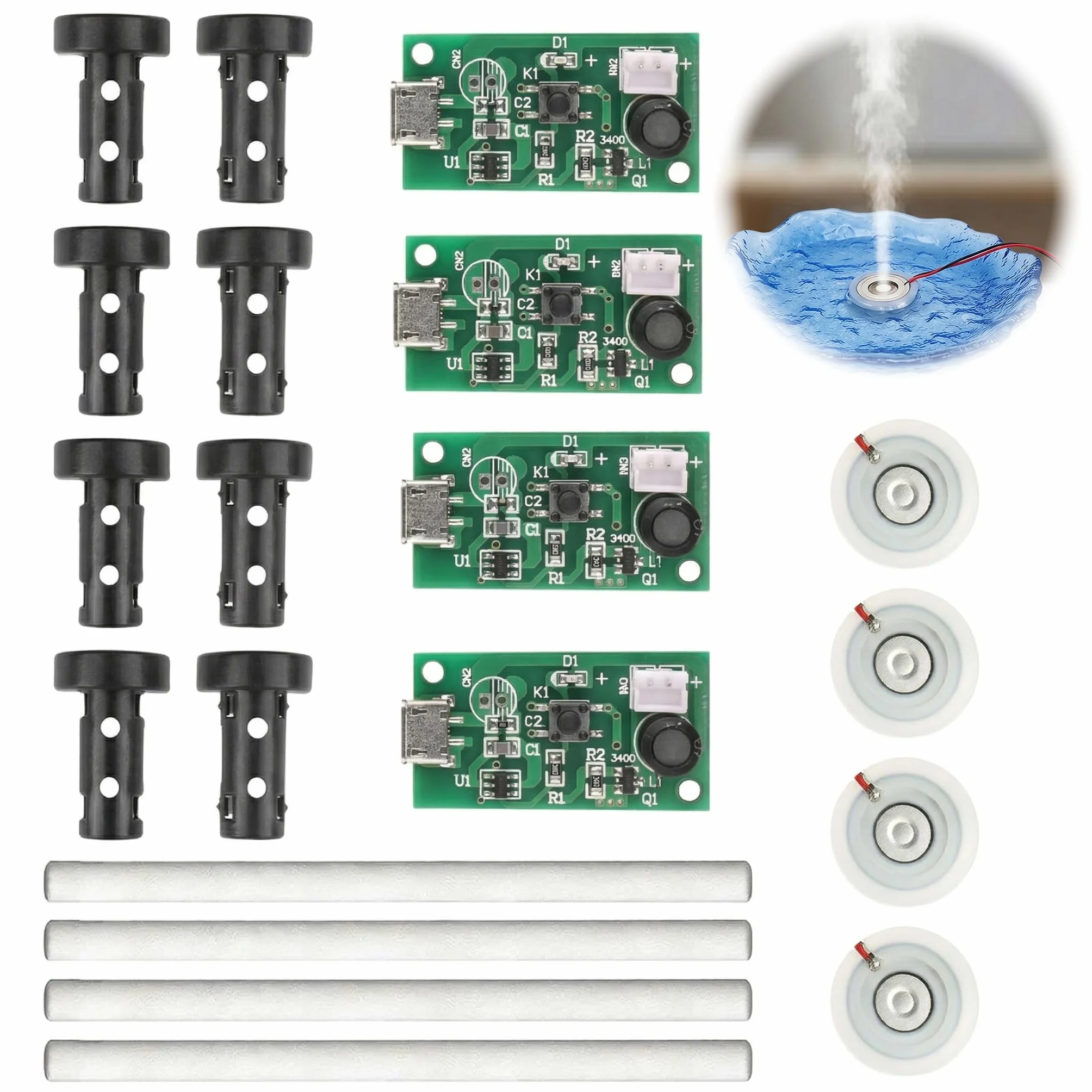 Plaque d'Atomisation 20mm 108KHz 5V USB Module de Brume Ultrasons Lot de 4 Pièces avec Joint en Silicone