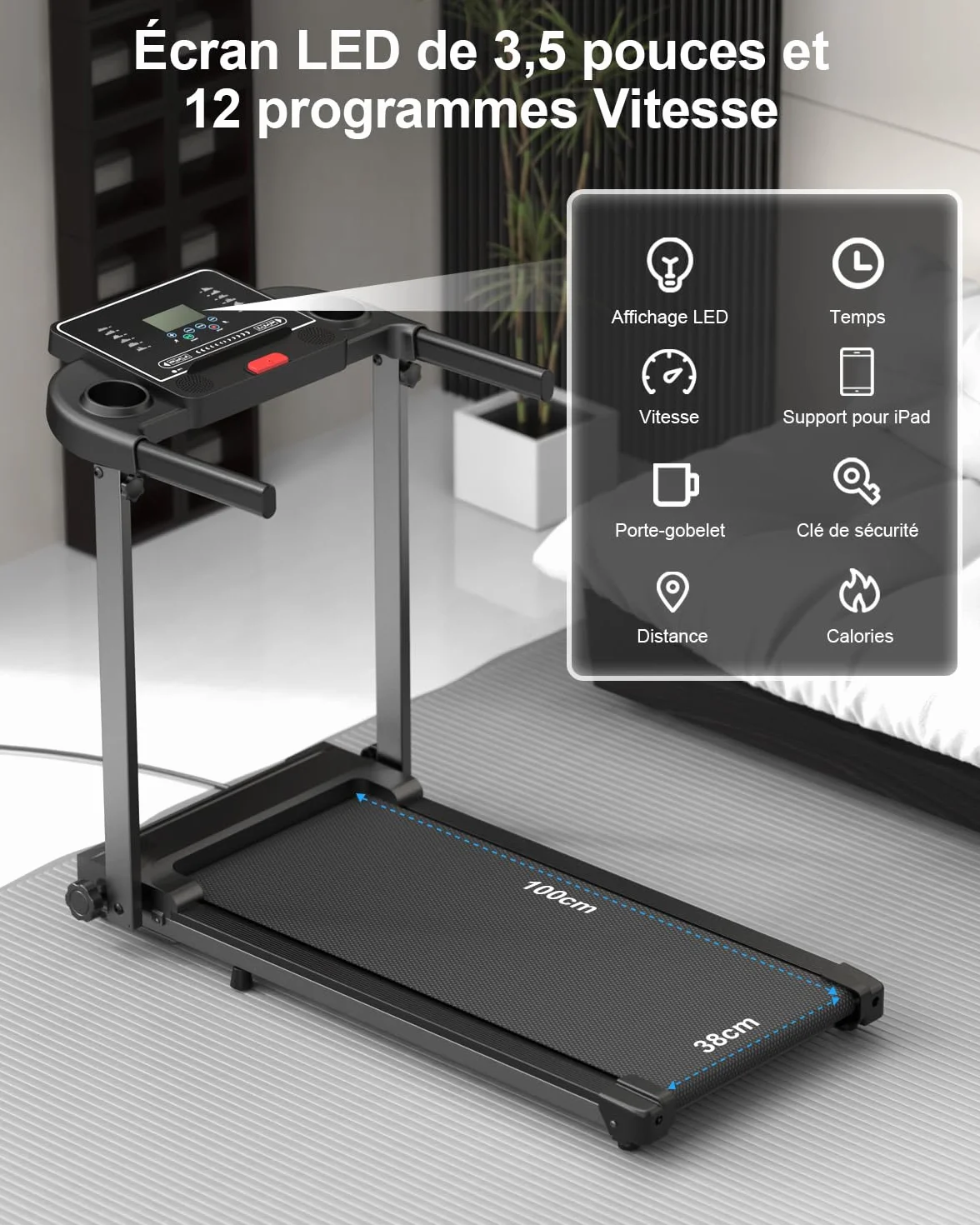Tapis de Course Marche Pliable - Tapis de Marche Pliable Motorise Walking Pad Electrique Silencieux Tapis Roulant 10 km/h Treadmill Compact pour la Maison et Le Bureau