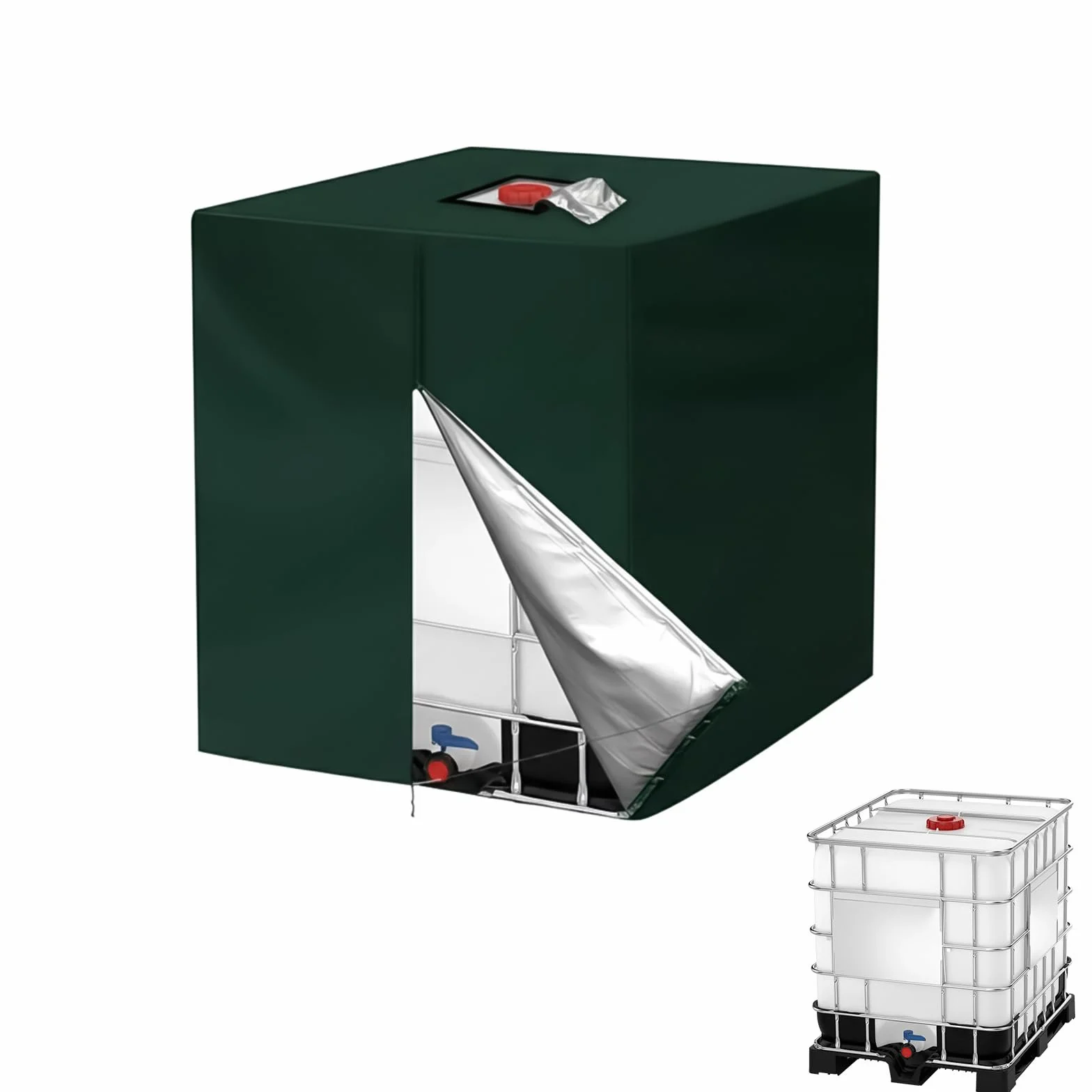 Housse de réservoir IBC 1000L imperméable et résistante en tissu Oxford 420D, coupe-vent, anti-UV, pour l'extérieur avec sangles de fermeture à clic, housses pour réservoir d'eau (120 x 100 x 116 cm