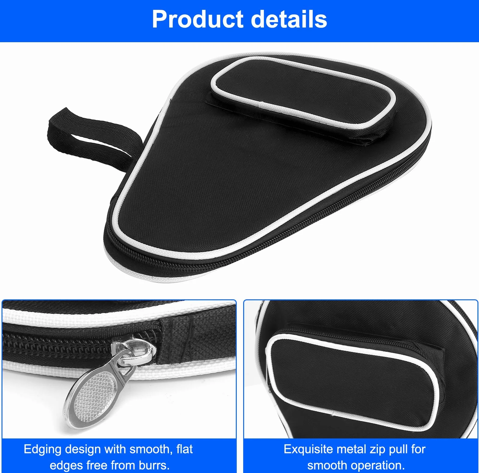 Pochette raquette ping pong imperméable pour 2 raquettes et 3 balles avec porte-clés noire