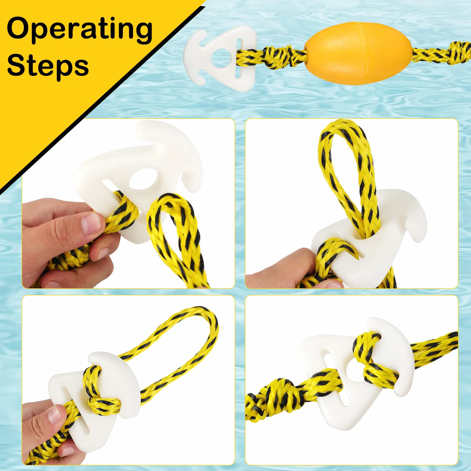 Harnais de Traction pour Bateau pour tubing, capacité de 5000lbs, poulie pivotante à 360°, Design Flottant, Crochets en Acier Inoxydable 304 (1,1 po), 17ft et 24ft