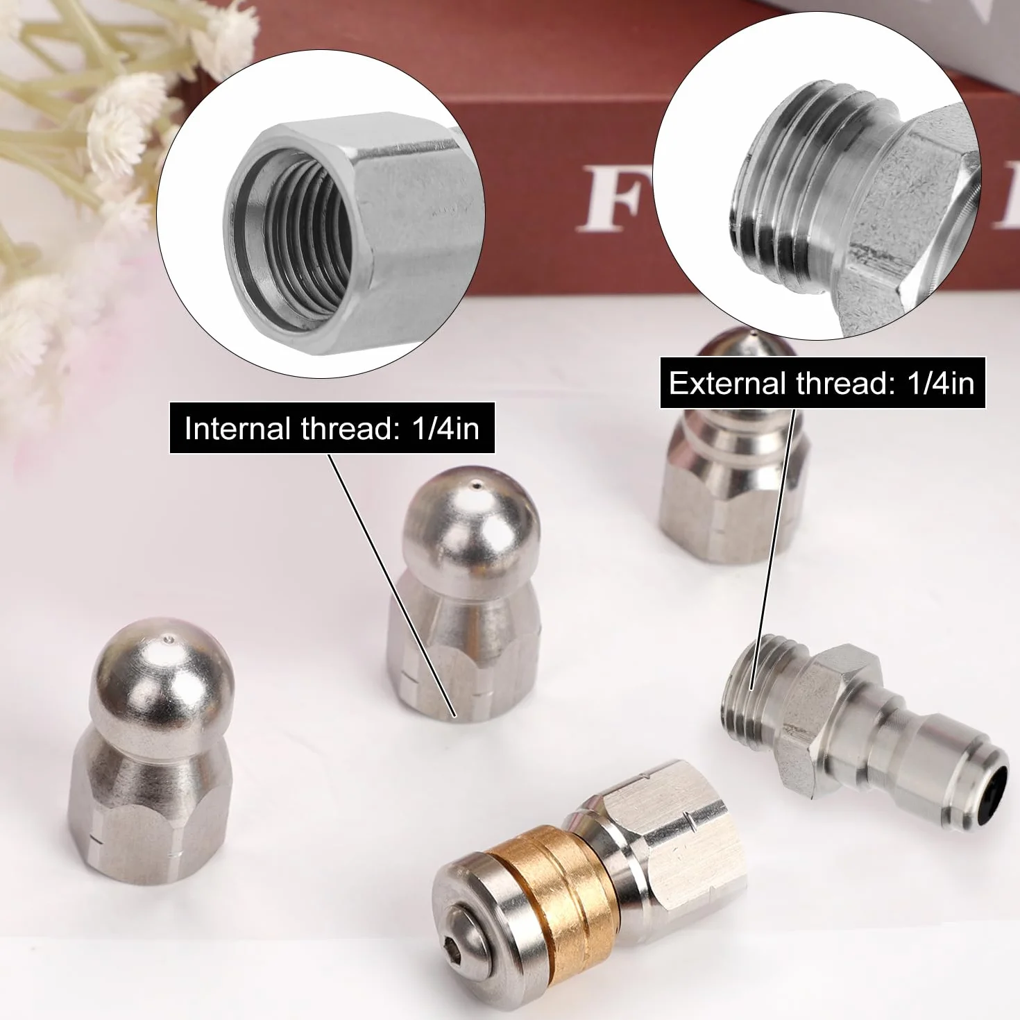 Buses de Jet d'Égout en Acier NPT 1/4" 5000 PSI avec Connecteur Rapide et Ruban d'Étanchéité