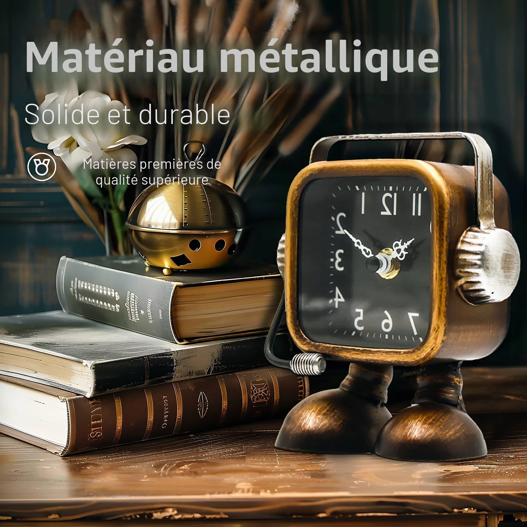 YOUKI Horloge de Bureau Rétro Steampunk Robot, Silencieuse, Décorative à Piles