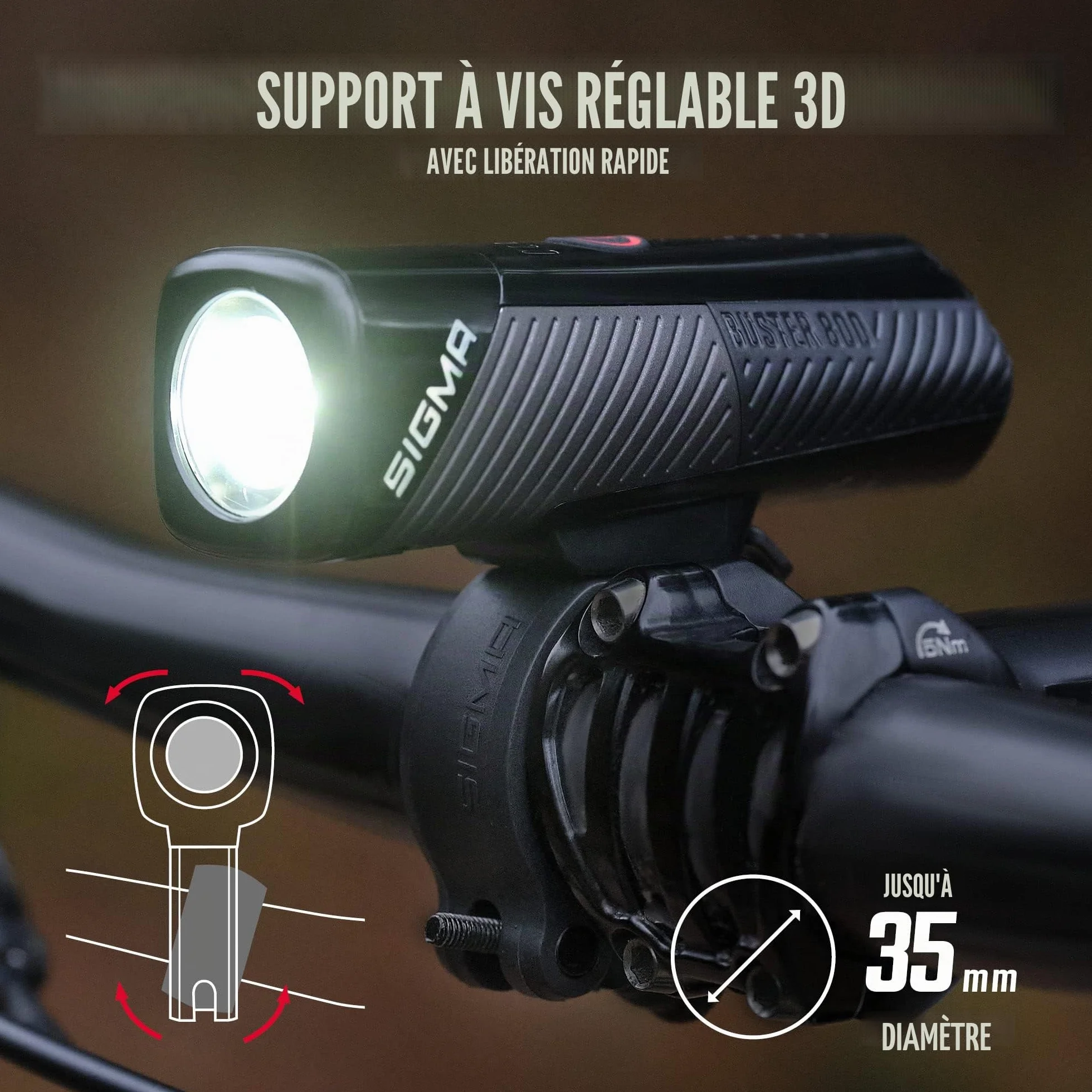 SIGMA Buster 800 / RL 150 | Kit d'éclairage vélo | Avant avec 5 Modes d'éclairage | Arrière avec Fonction feu Stop | Lampe vélo à LED puissante avec Une visibilité de 170m jusqu'à 30 Heures