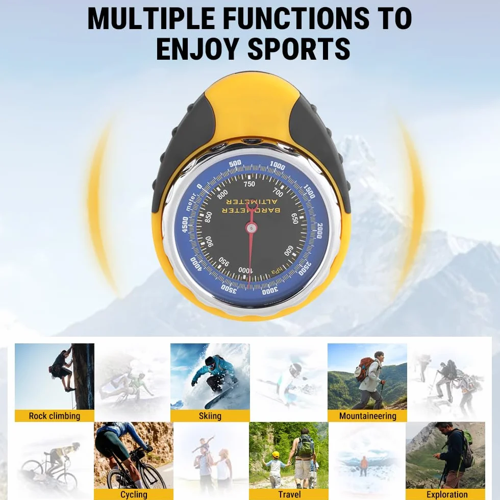 Altimètre Baromètre Boussole Thermomètre Testeur 4 en 1, Altimetre Randonnee Portable, sans Pile avec Crochet, Escalade Ski Cyclisme Équipement Nécessaire