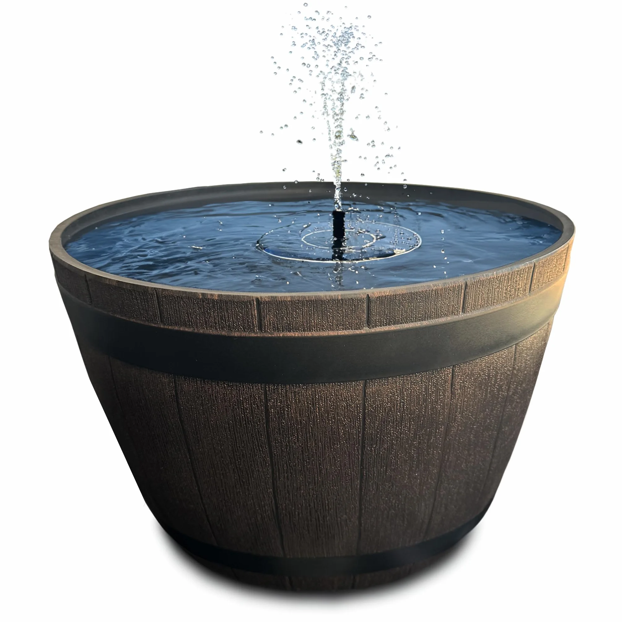 Kit de fontaine solaire d'extérieur 51 cm Aspect tonneau en bois Marron Jardin