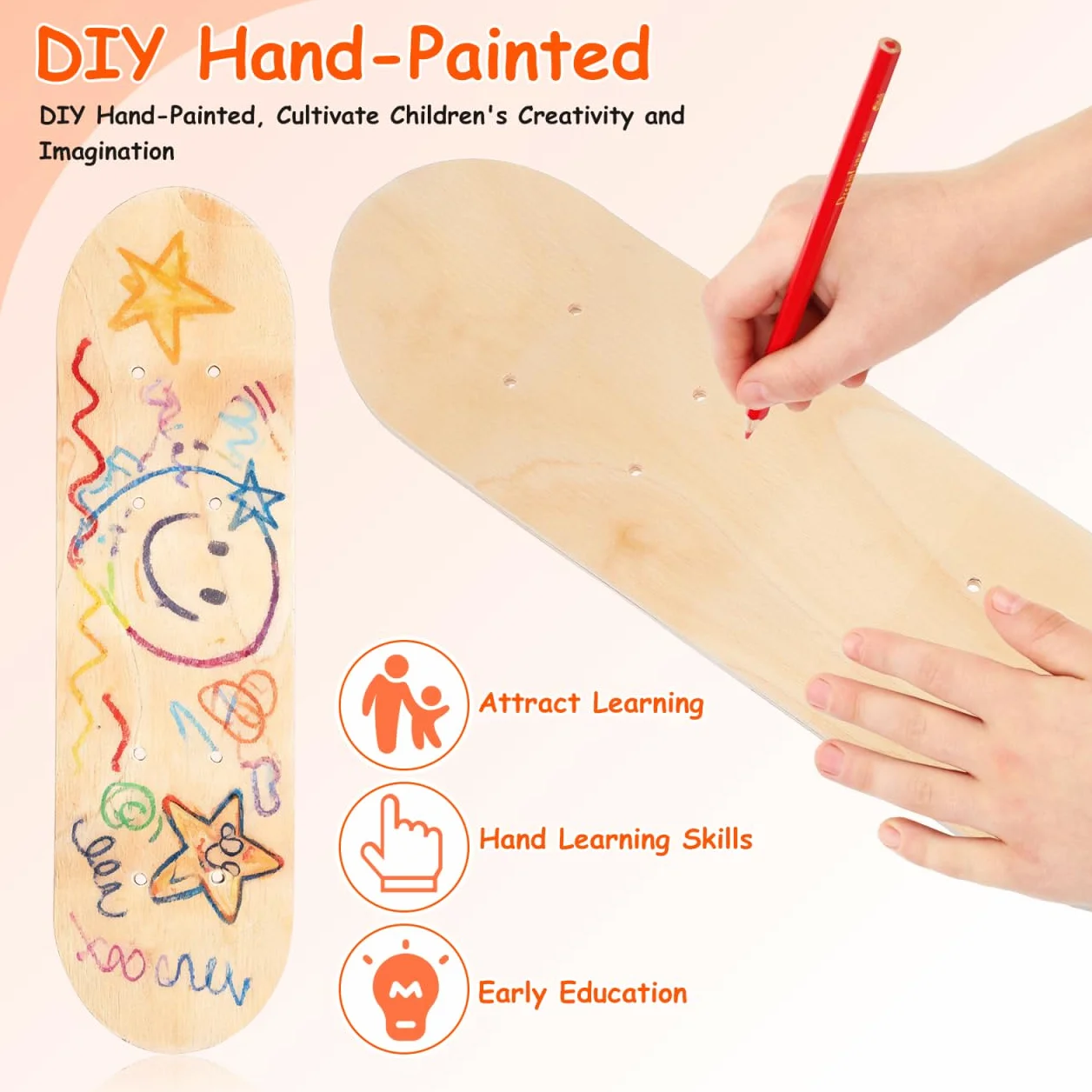 Toyvian Planche de Skate Vierge, Skate Bois d'Érable 7 Couches Plateau de Skateboard DIY avec Trous Pré-PerçéS pour Peinture Graffiti Loisirs Créatifs Enfant Décoration Murale Activité Manuelle, 43cm