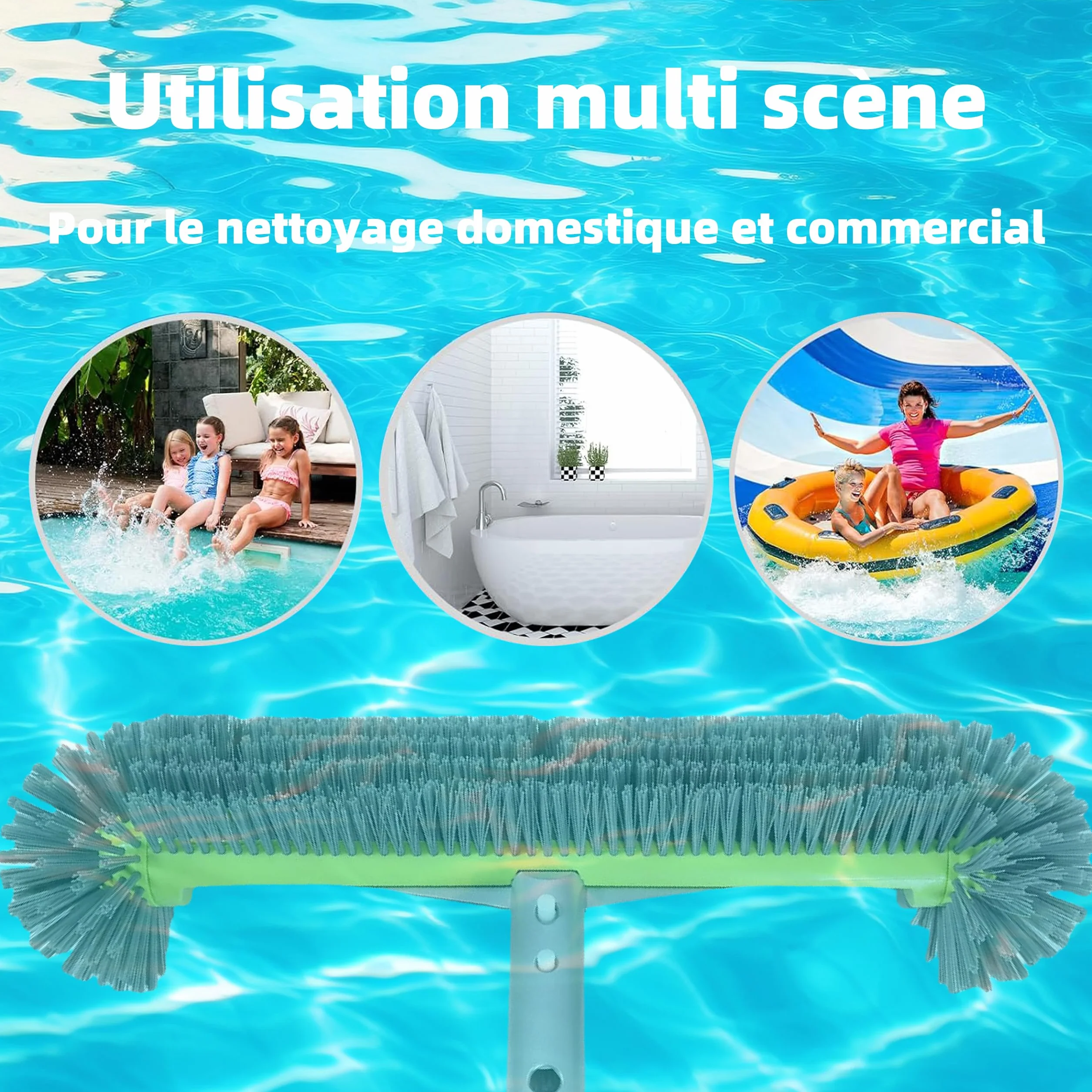 Balai Brosse Piscine Liner 45cm Tête Détachable Poignée Aluminium EZ Clip