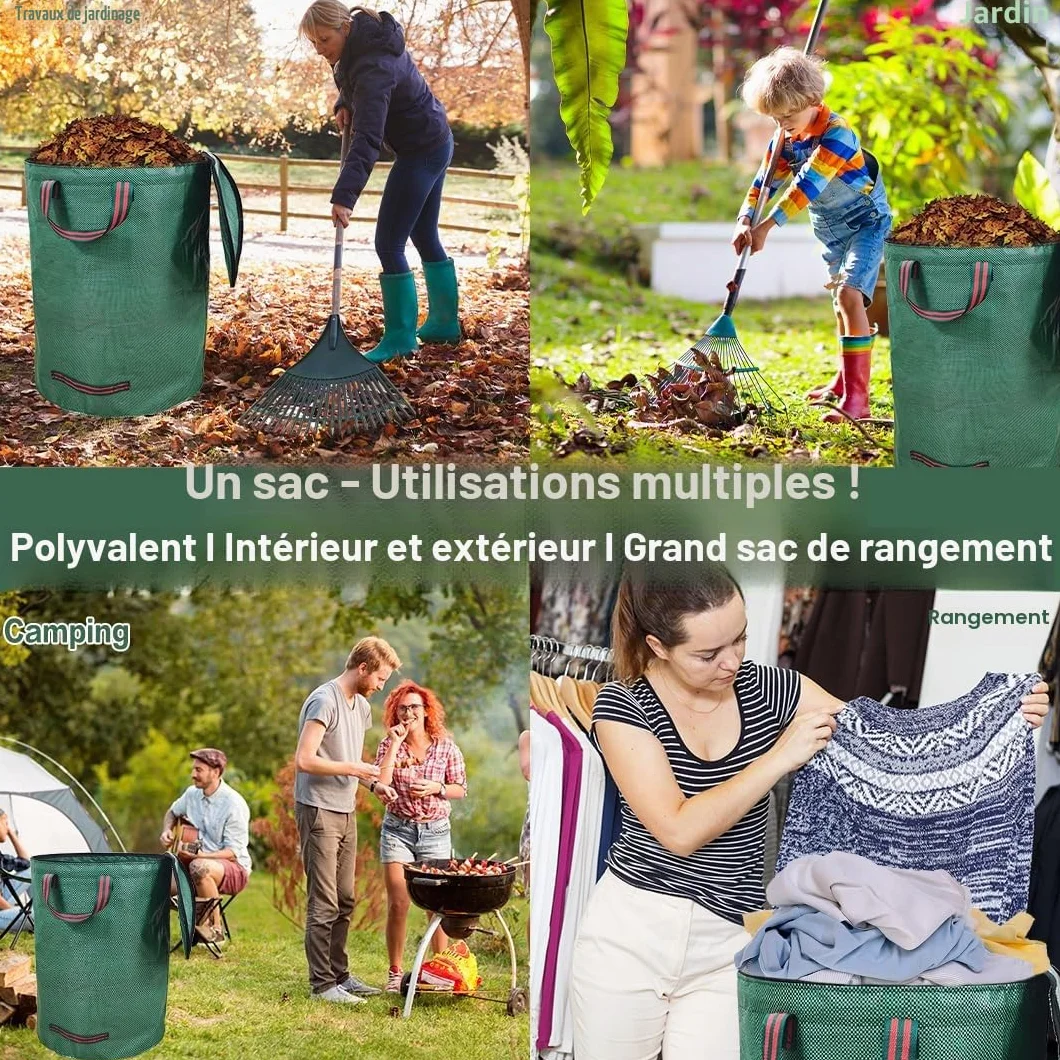 Sac Déchets Jardin Autoportant 120L Résistant Indéchirable avec Couvercle Poignées Réutilisable