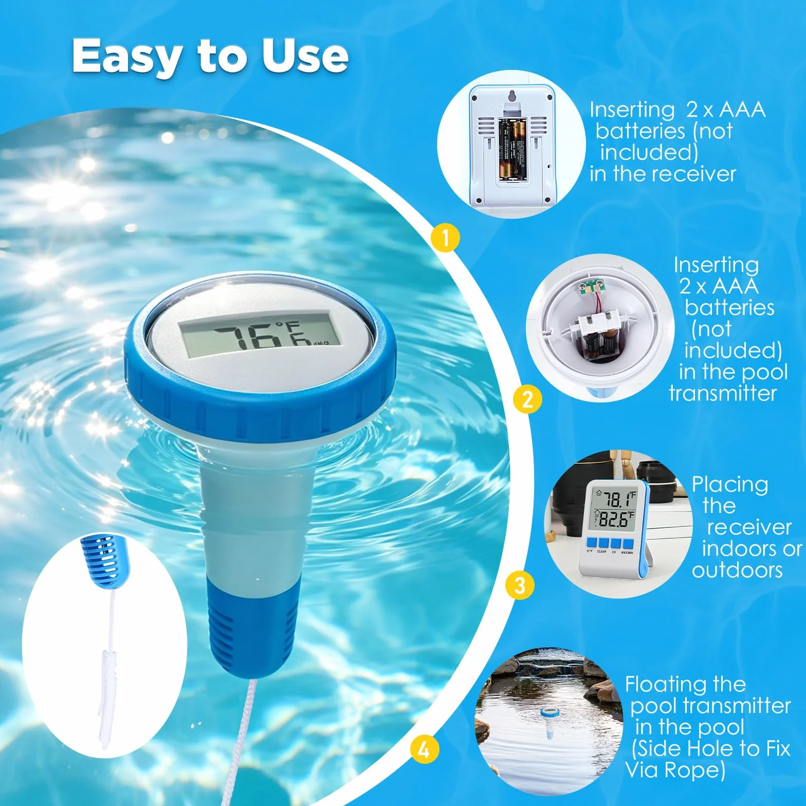 Thermomètre Piscine RF433 Connecté Sans Fil IPX8 Numérique