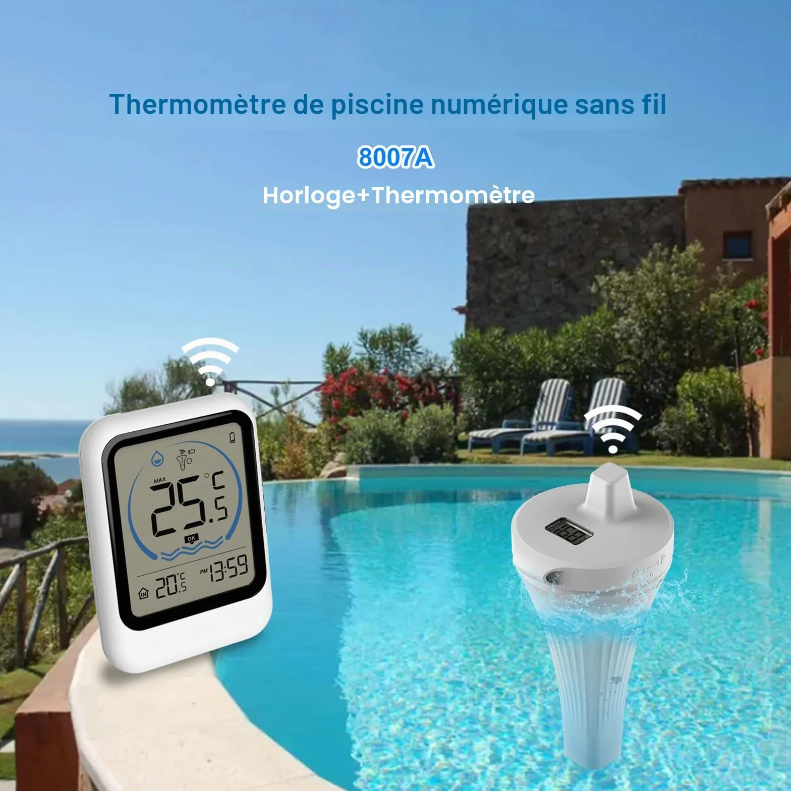 Thermomètre de piscine avec grand écran LCD, étanche IP67, flottant pour piscine, jacuzzi, spa
