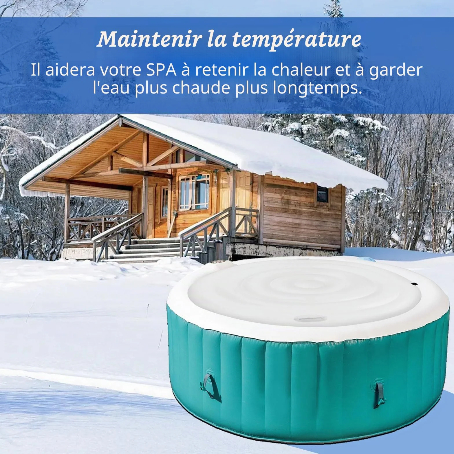 Couvercle de Bain à Remous 138cm PVC Couverture Spa Gonflable Isolation Thermique Pliable Rond Extérieur