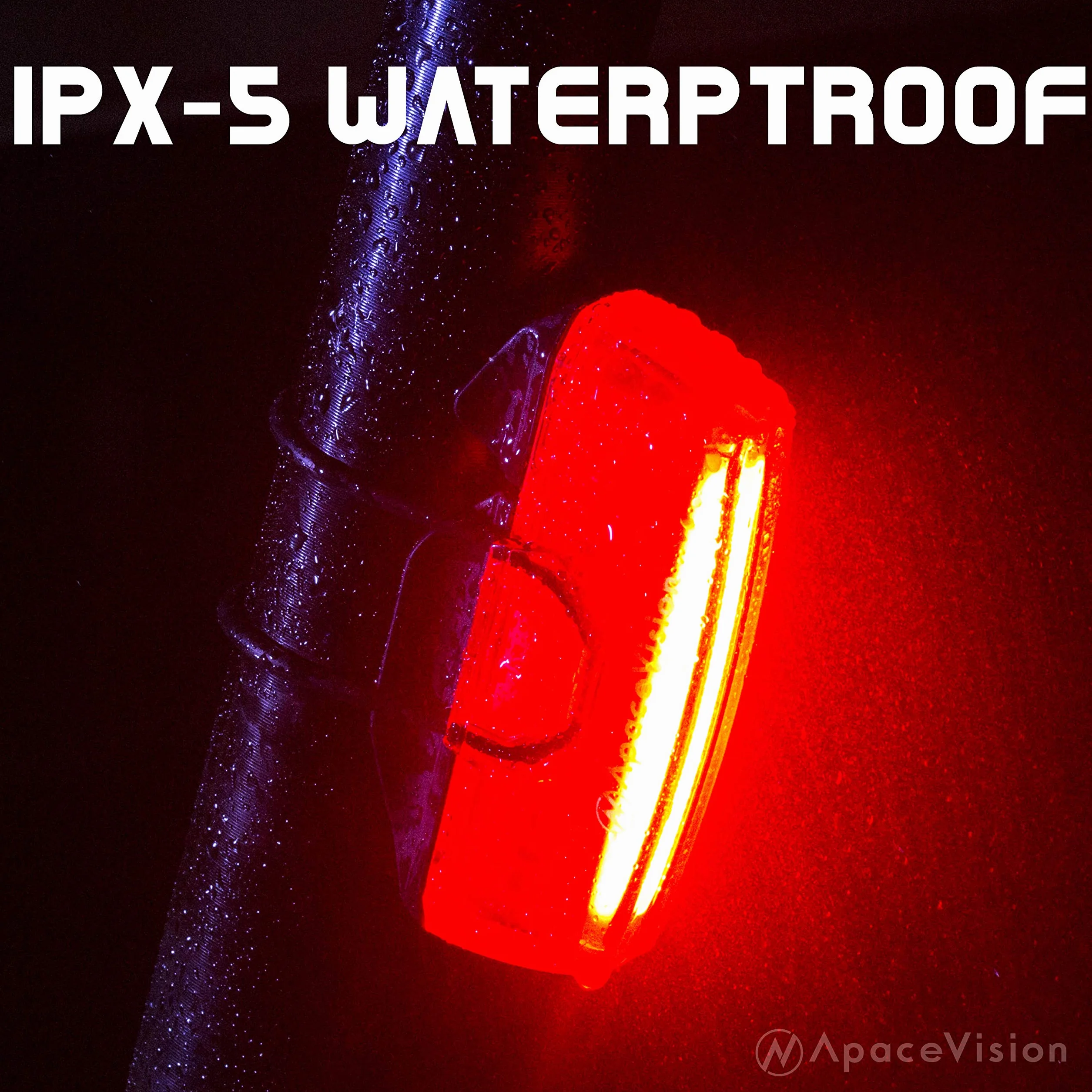 Feu arrière pour vélo rechargeable USB par Apace - Super lumineuse 100 Lumens Lampe arrière vélo ou VTT à LED Se clipse aisément pour servir d’Eclairage arriere rouge pour une sécurité optimale à vélo
