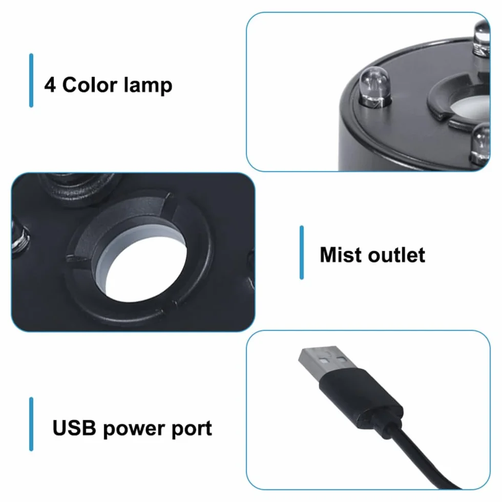 MiOYOOW Brumisateur à Ultrasons, Fontaine d'étang, Mini avec 4 Couleurs LED USB, Protection Manque d'eau