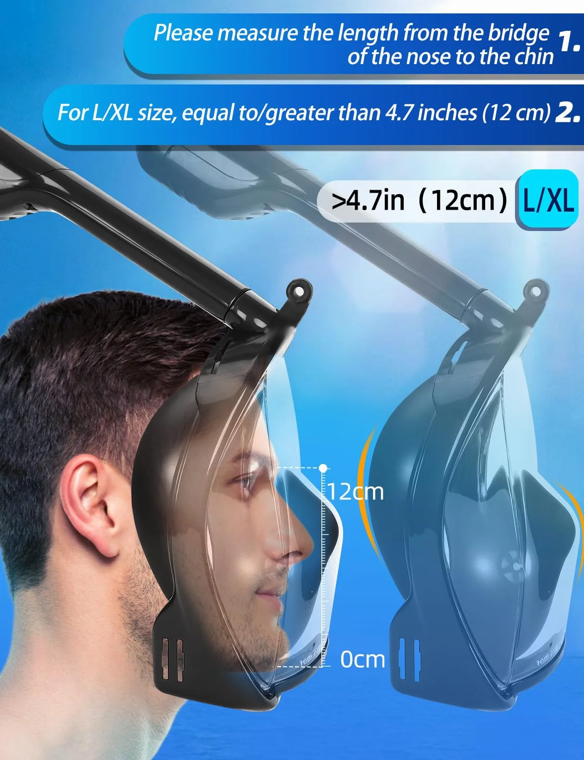 Masque de Plongée Intégral Anti-Buée Vue Panoramique 180° avec Support Caméra