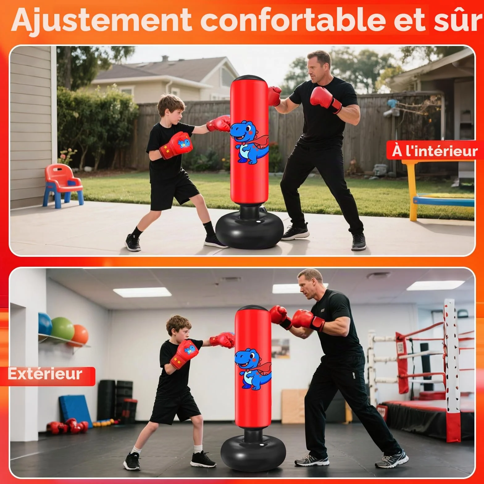 Sac de Frappe Enfant Gonflable Oziral Kids Boxing Sandbag Sac de Frappe autoportant pour Adultes Sac de Boxe Gonflable avec Pompe à air – Entraînement à Domicile pour Muay Thai Kickboxing