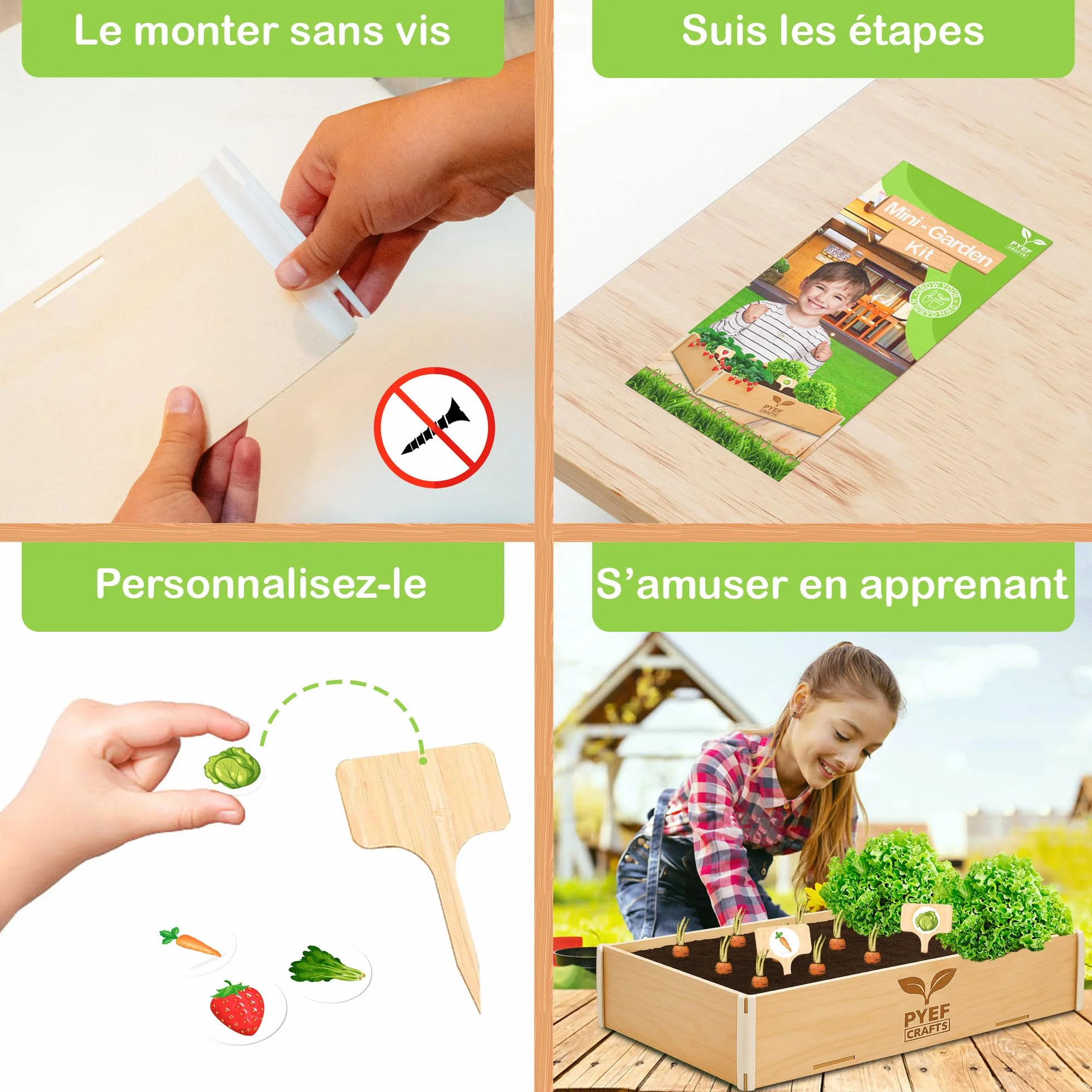 Kit Jardinage Enfant Plante à Faire Pousser - Prêt à Pousser Intérieur - 4 Variétés de Graines Potager