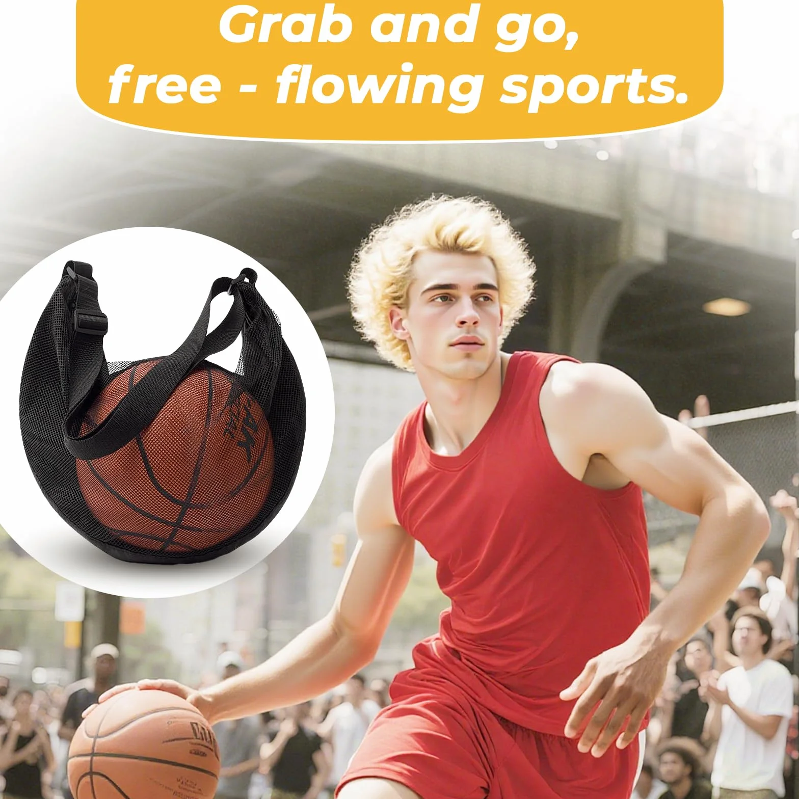 Sac à Ballon avec Poche zippée, bandoulière en Maille, Rangement pour équipement de Sport, Sac de Basket-Ball, Football, Volley-Ball, Rugby, Plage bandoulière