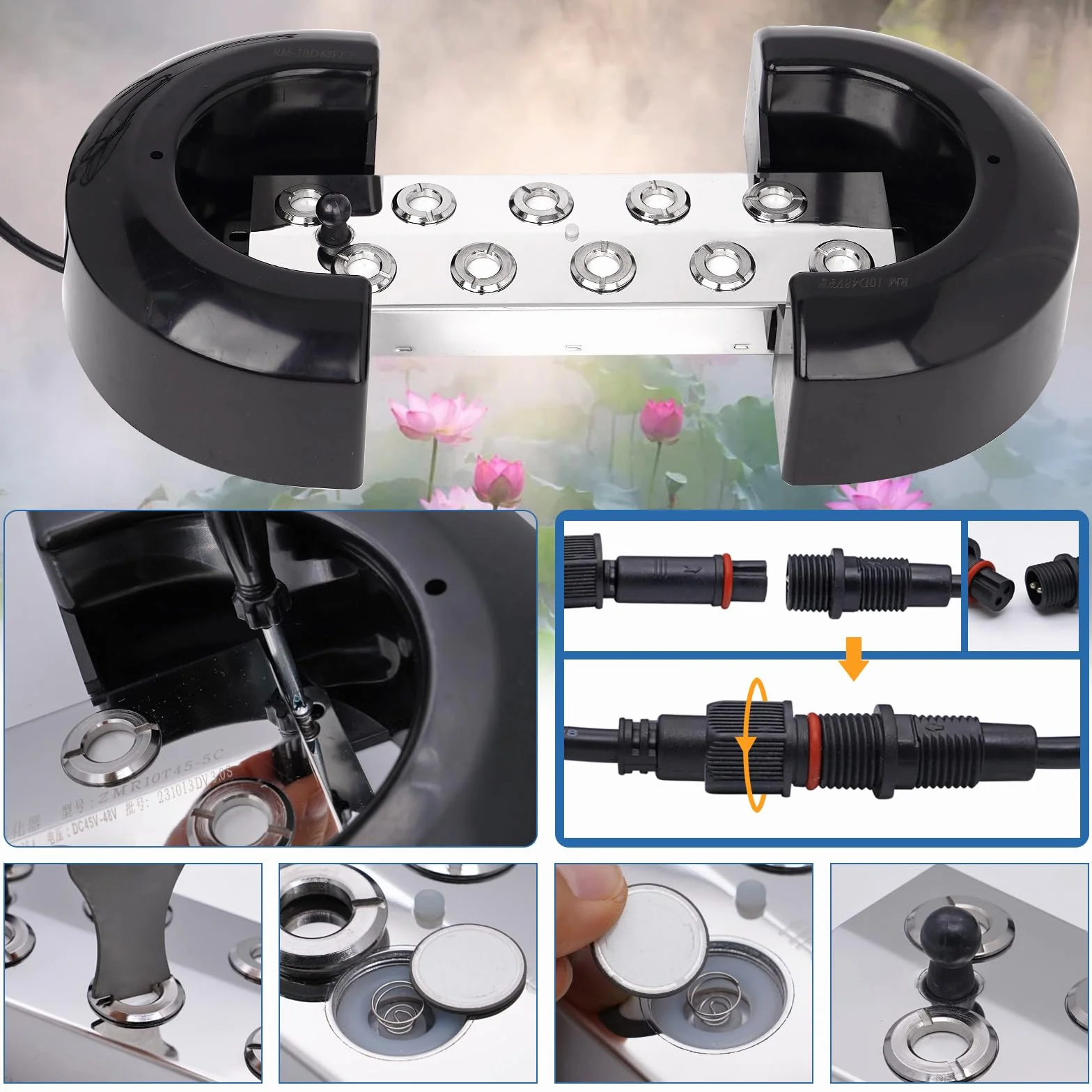 Nébuliseur à brouillard ultrasonique 10 têtes 7L/H 350W avec bouée et disques de rechange
