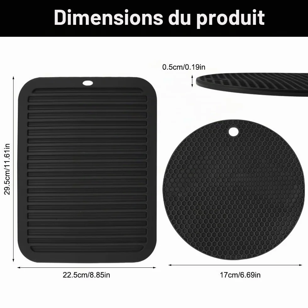 Lot De 4 Dessous De Plat Silicone Rectangulaire + 4 Circulaire, Antidérapant Durable Résistant