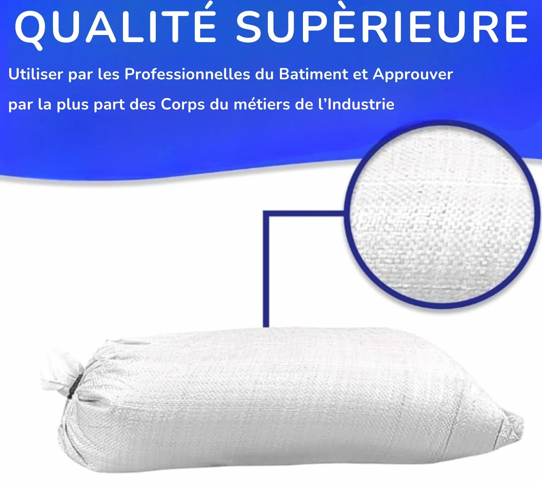 Sacs de Gravats 64L 95x55 cm Polypropylène Tissé Blanc 20 Attaches Caoutchouc Gants Résiste 55 kg Réutilisables