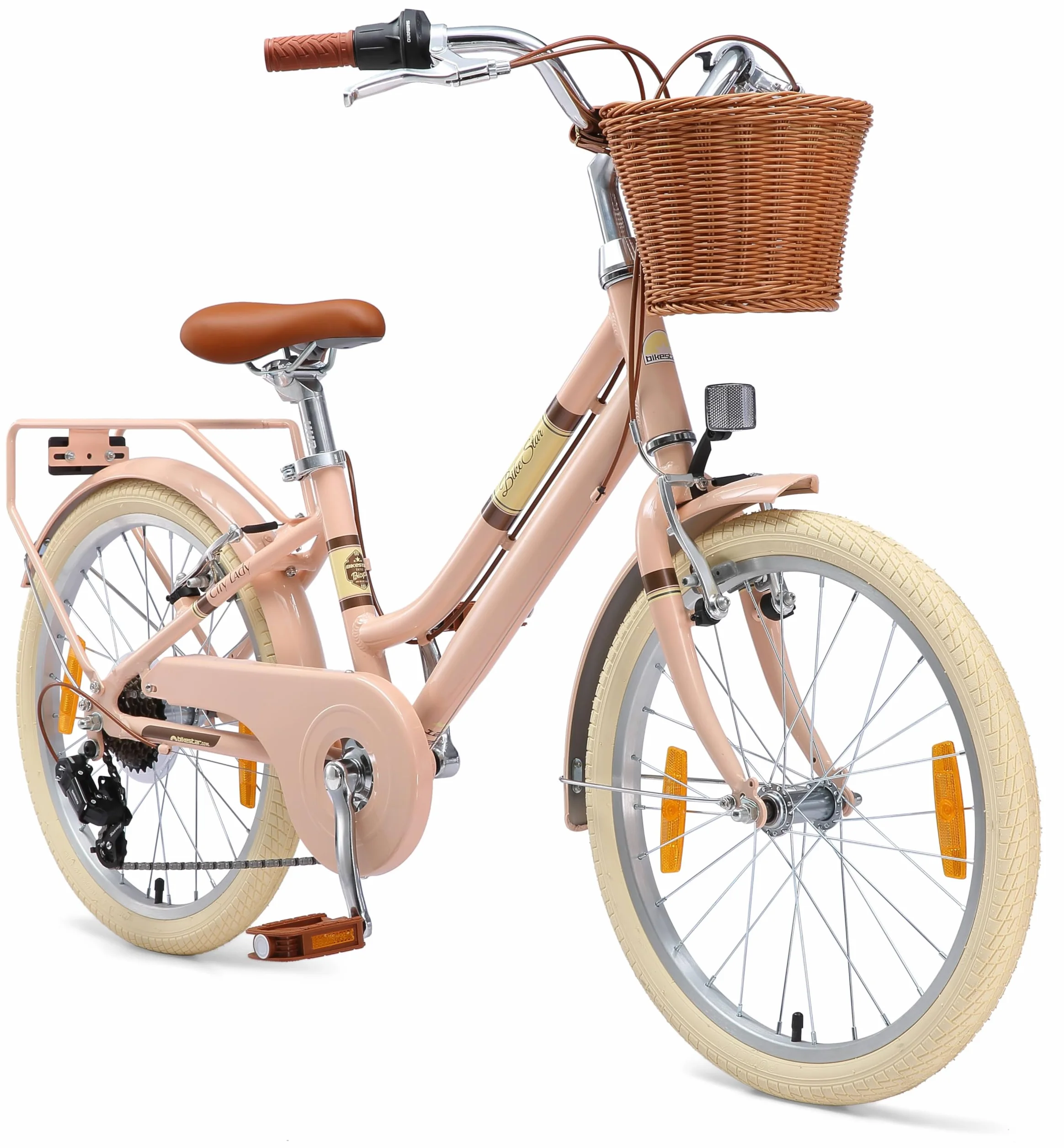 BIKESTAR Vélo pour Enfants en Aluminium 20 Pouces 7 Vitesses Panier Frein en V Vélo rétro de Ville Vélo hollandais
