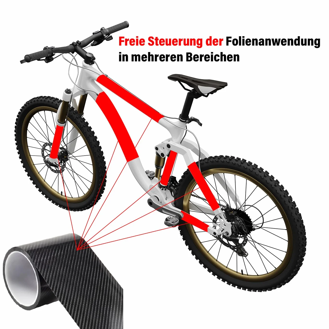 Film de protection de peinture pour cadre de vélo - 3 m (0,5 mm x 4" x 118") - Motif fibre de carbone - Pour VTT / vélo de route / gravel / Trail / Enduro / Freeride / vélo électrique et DH,