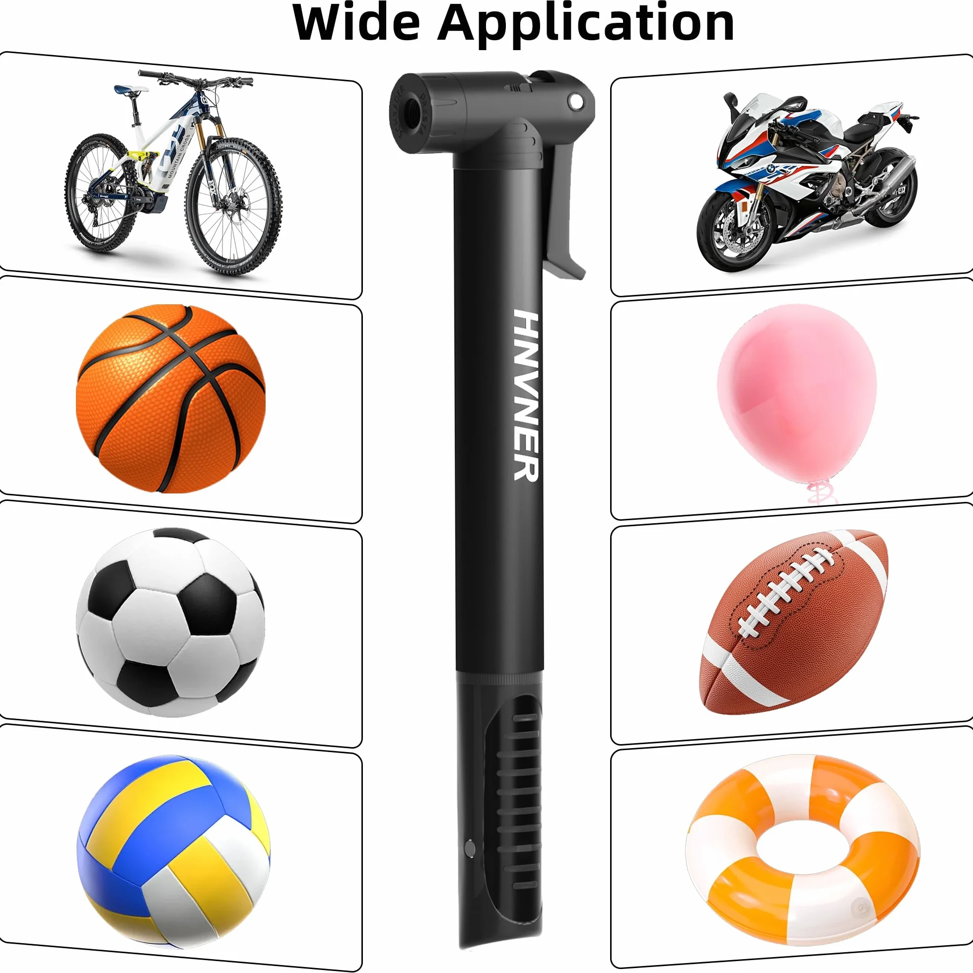 HNVNER Pompe à Vélo pour Schrader et Presta Valve,Mini Pompe avec Aiguille Gonflage,Pompe a Velo Portable Compacte légère avec Support de Fixation pour VTT, BMX, Moto et Ballon