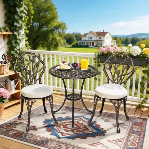 Bonnlo Ensemble Salon de Jardin 3 pièces en Aluminium avec Motif de Tulipes, Bronze