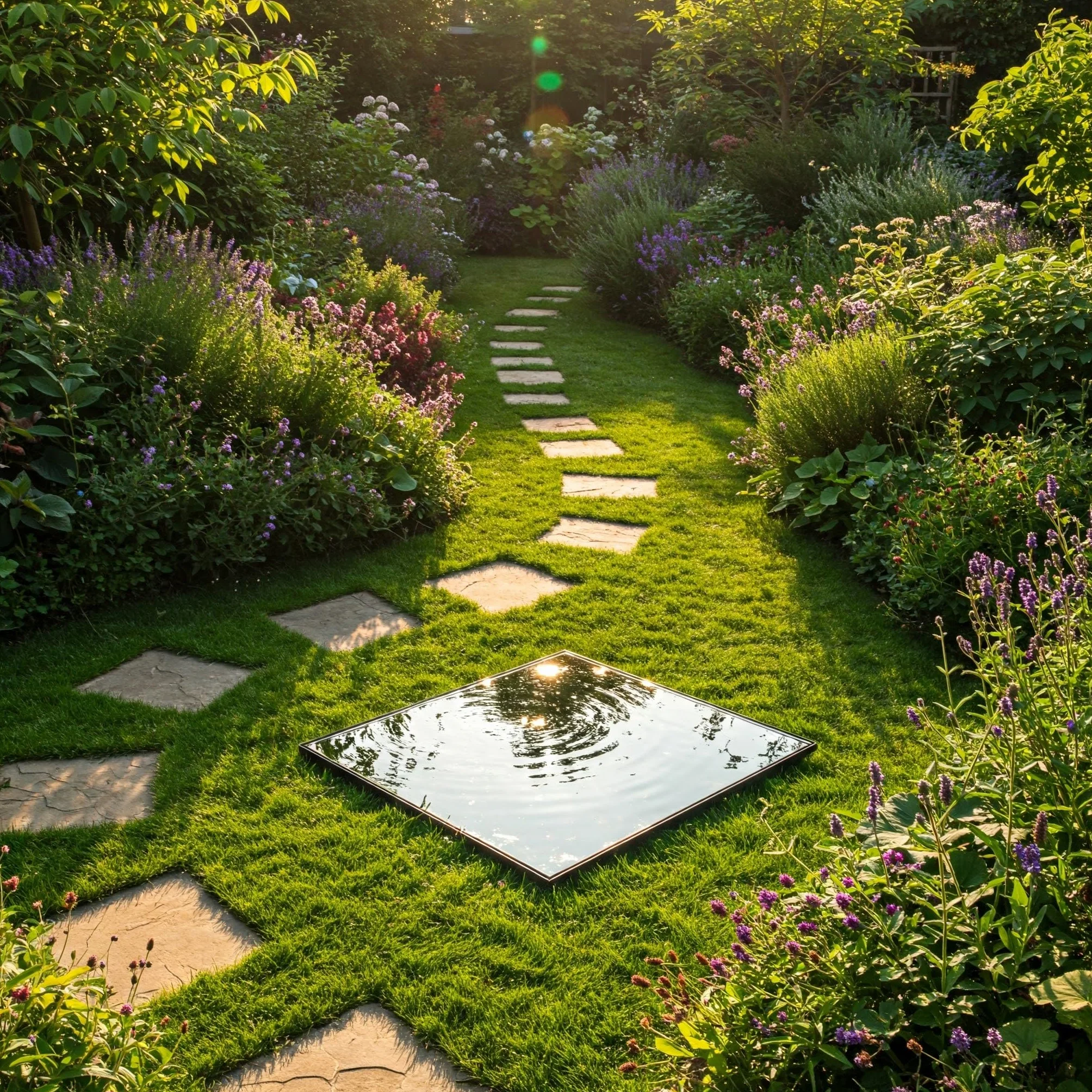 Bassin de Jardin Carré 80 cm, Miroir d'Eau Décoratif pour Terrasse et Pelouse