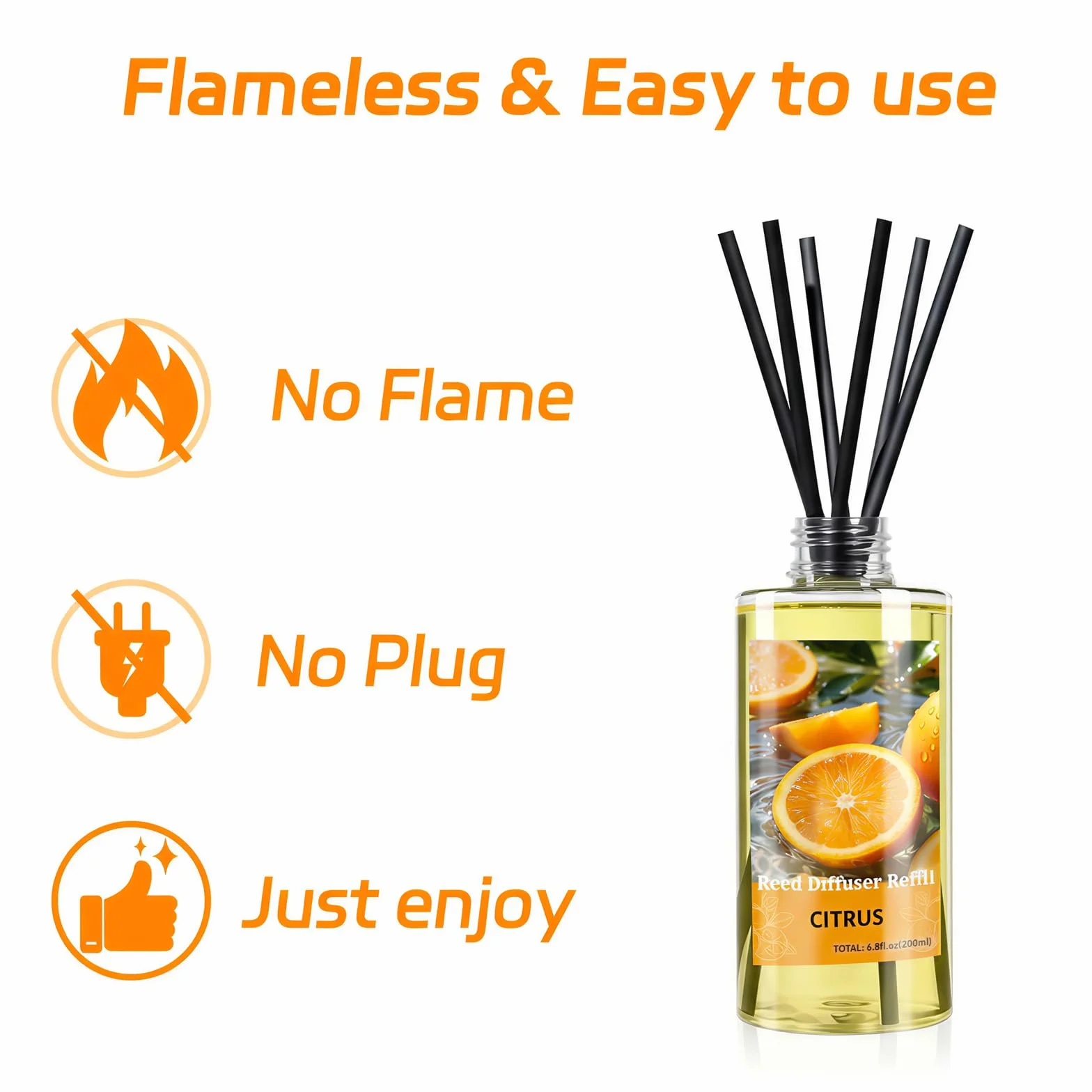SCENTORINI Recharge Diffuseur de Parfum d'Agrumes 200ML avec 6 Batonnets Parfum Ambiance Maison