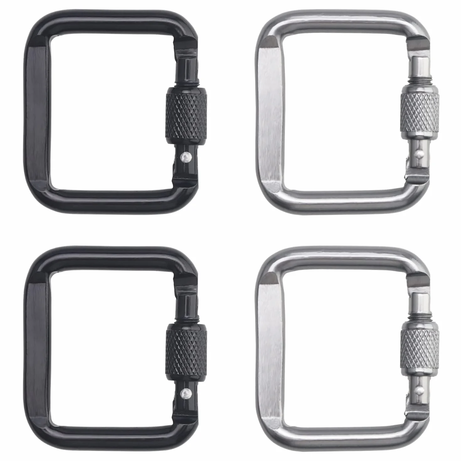 4 PCS Mousqueton, Mousqueton Aluminium, Mousqueton Escalade avec Bouchon à Vis, pour l'extérieur, Camping, Randonnée, Voyages, Pêche, Sac Dos(Argent, Noir)
