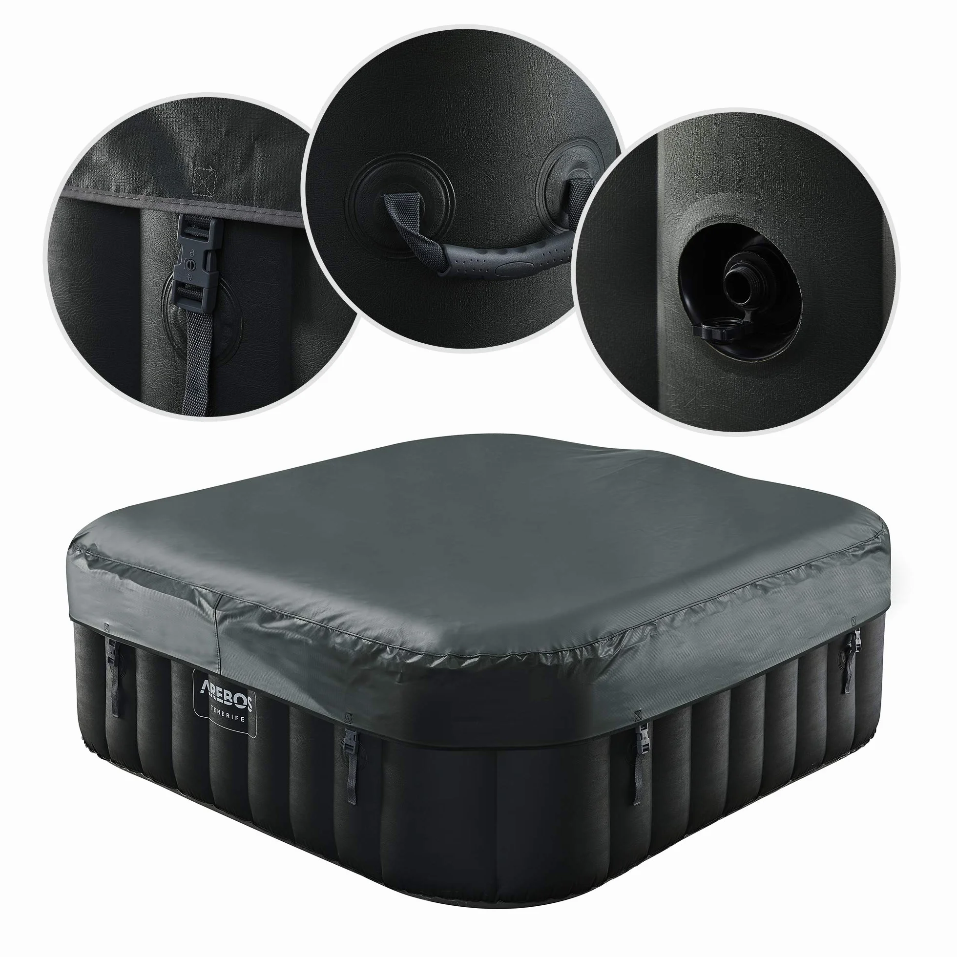 Arebos Spa Gonflable 185x185cm 6 Personnes 130 Jets LED Bulles Massage Automatique