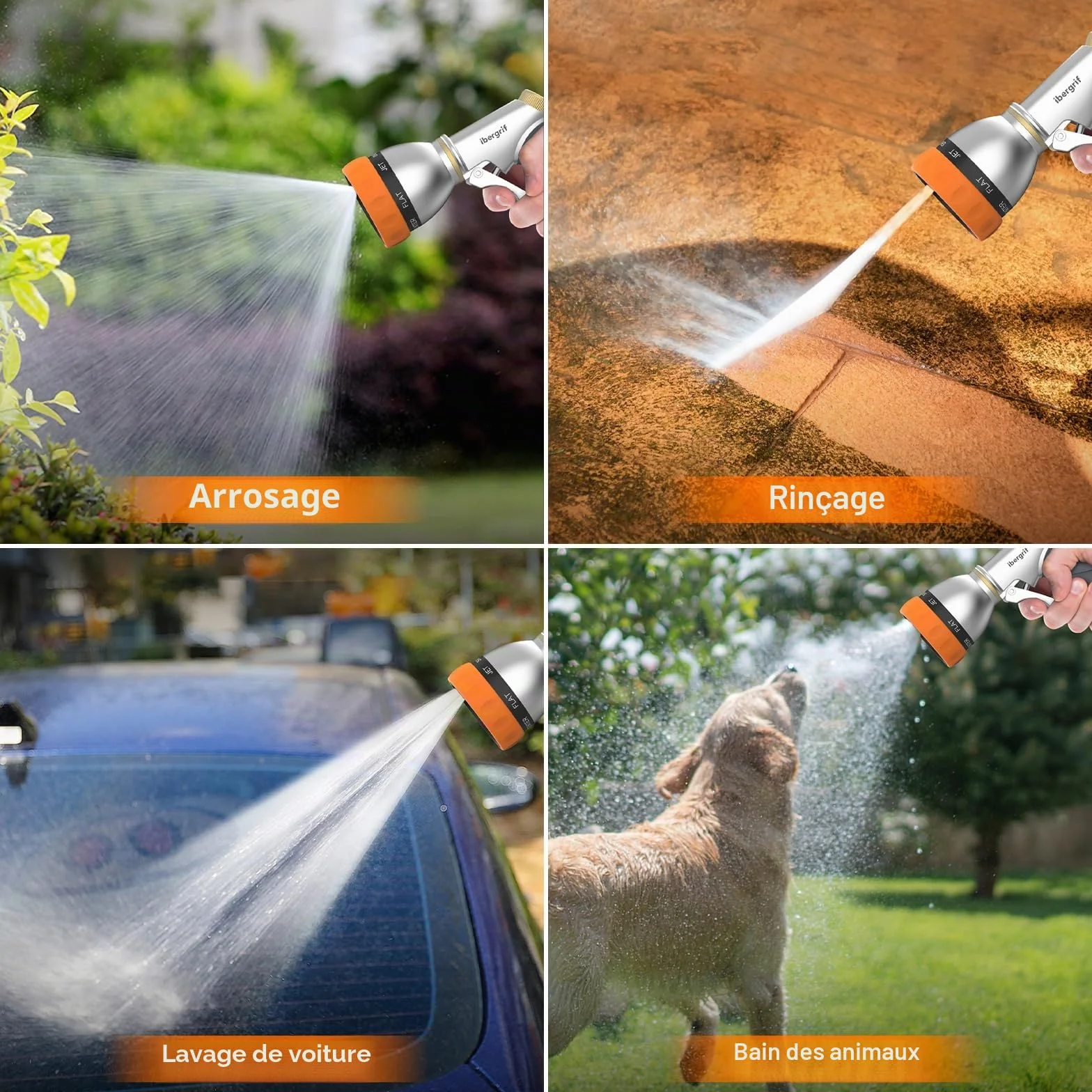 Ibergrif M20285 Pistolet Arrosage Jardin Métal 7 Modèles Réglables