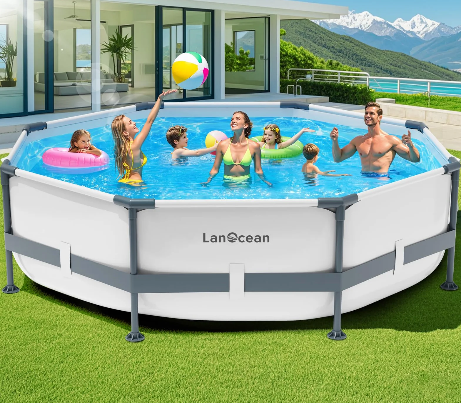 LanOcean Piscine Tubulaire Ronde 300x300x76cm, Piscine Hors Sol avec Matériau Anti-Crevaison