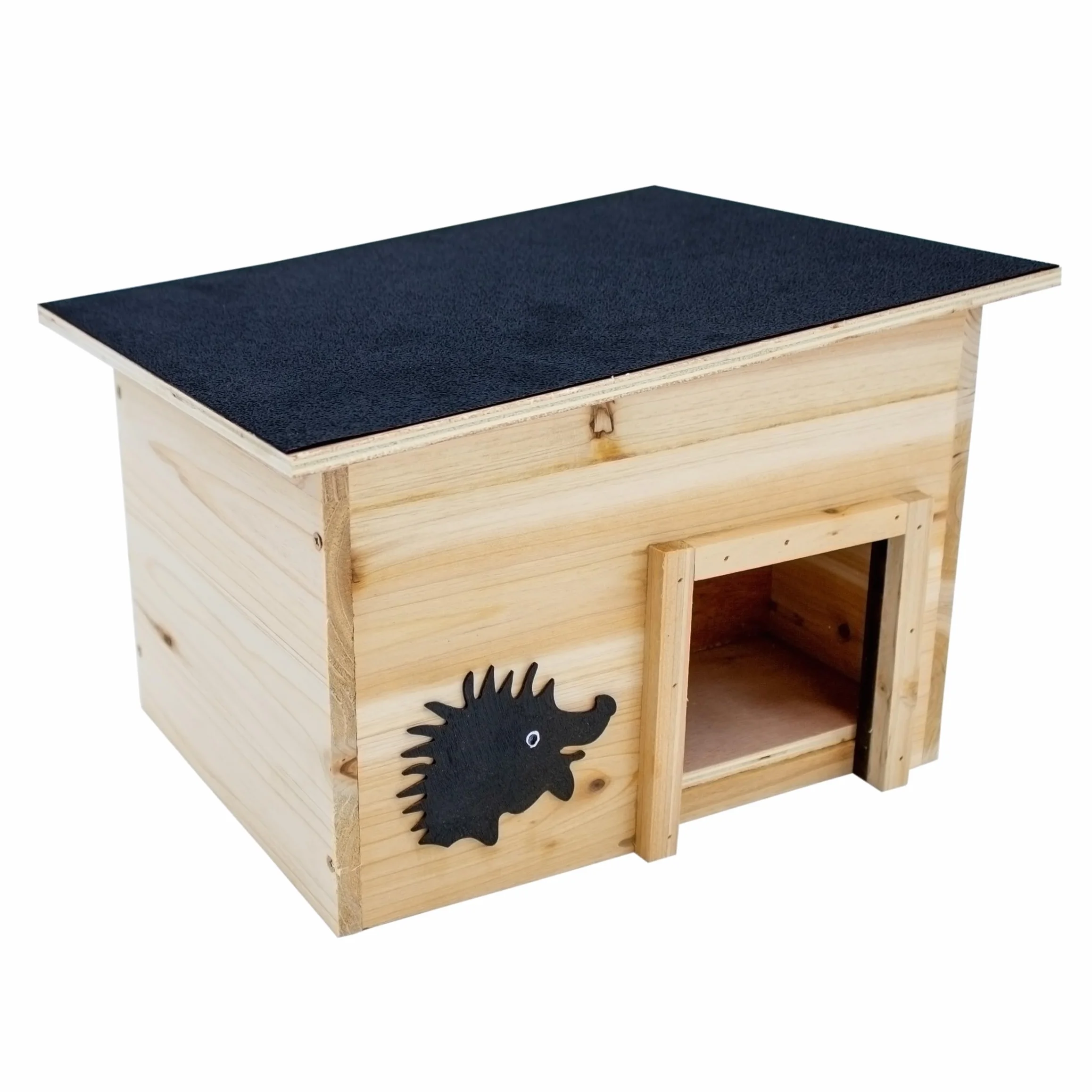 Spetebo Maison pour hérisson en bois avec entrée labyrinthe 32 x 21 cm Hôtel d'hiver toit plat noir Niche pour hérisson