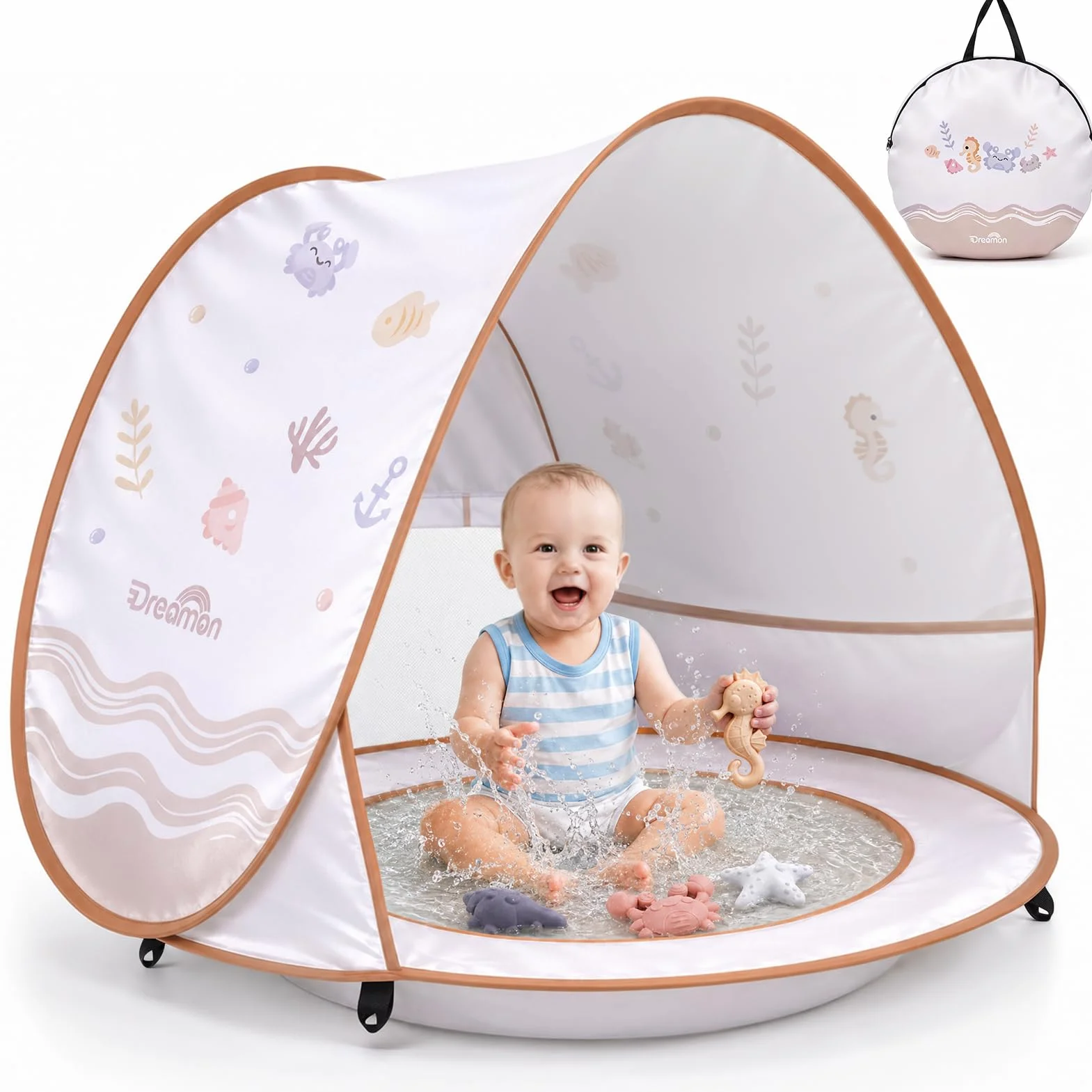 Tente de Plage Anti UV Bébé Portable avec Mini Piscine pour la Plage, Le Jardin, Le Camping et Les Activités en Plein Air