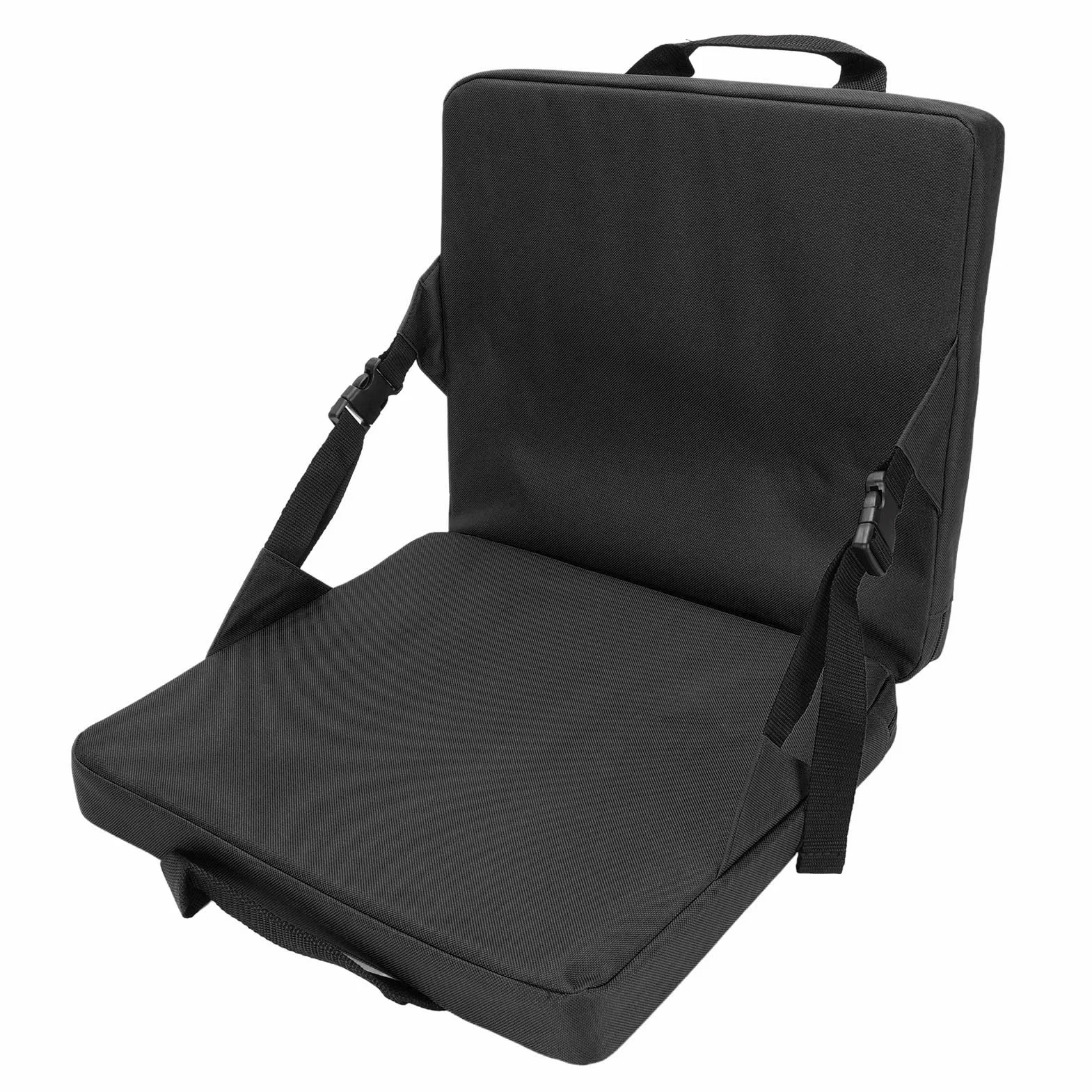 Coussin de siège de stade pliable, avec soutien dorsal, coussin rembourré extra épais, poignée portable, coussin de blanchiment pour extérieur (noir)