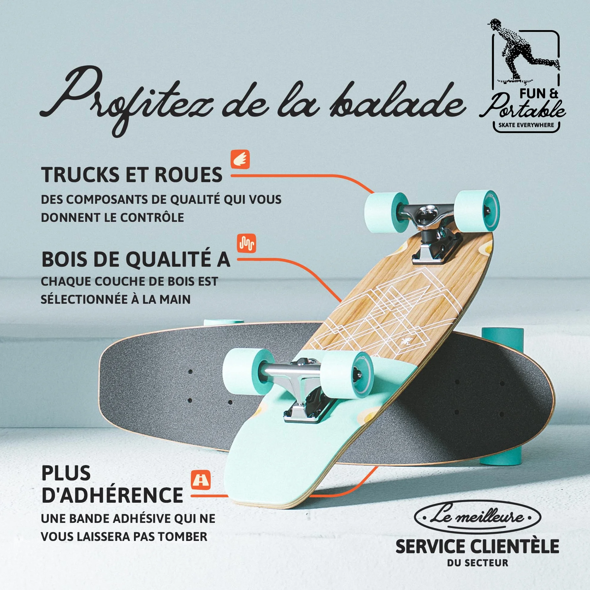 Apollo Fancy Board, midi Cruiser comme BOAD Complet, 70cm (30x8), Mini Long kicktail maniable en Bois Vintage Cruiser Board avec roulements à Billes ABEC 9 Haute Vitesse