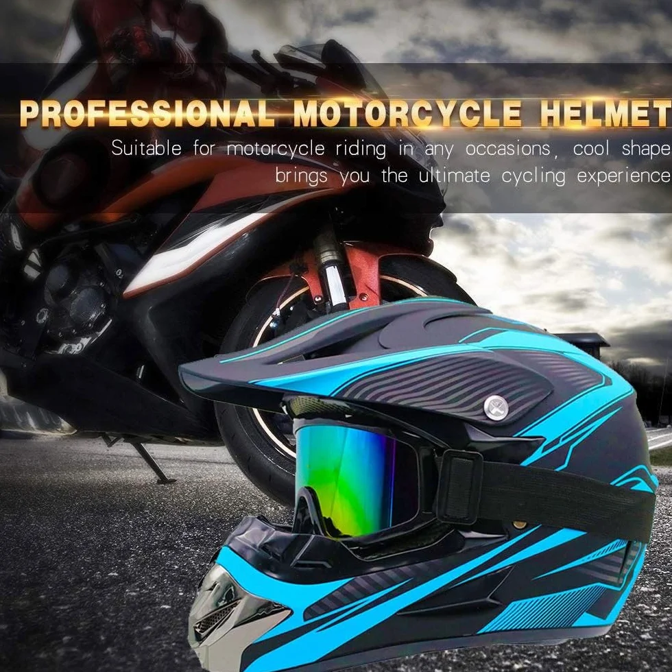 Casque Intégral VTT Cross pour Enfants 8-14 Ans avec Lunettes Masque Gants
