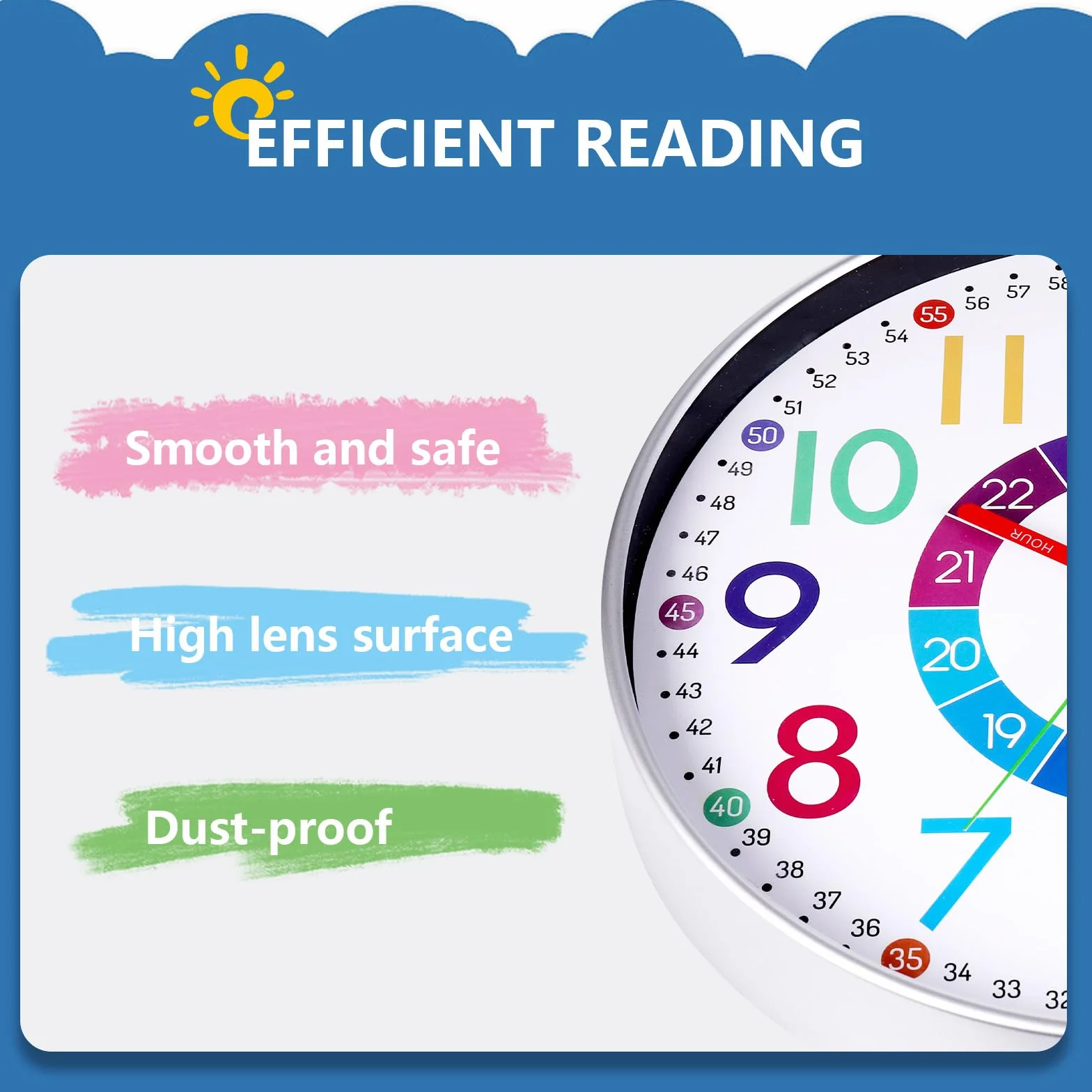 JIZZU Horloge Murale Apprentissage Enfants Ø 30cm Pendule Silencieuse Colorée 3D Chiffres Facile à Lire